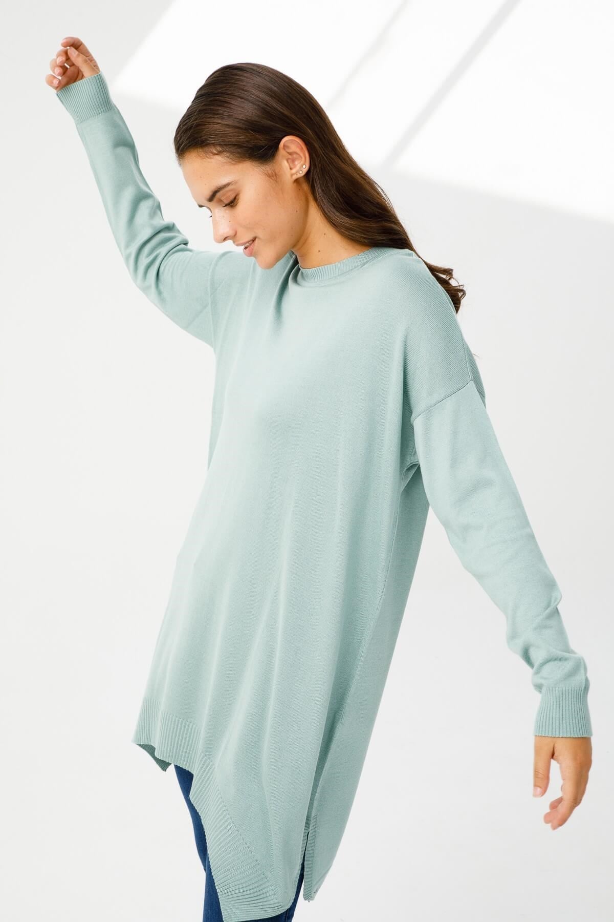 ON TRİKO Tunic Tunik Altı Asimetrik Sıfır Yaka  Mint
