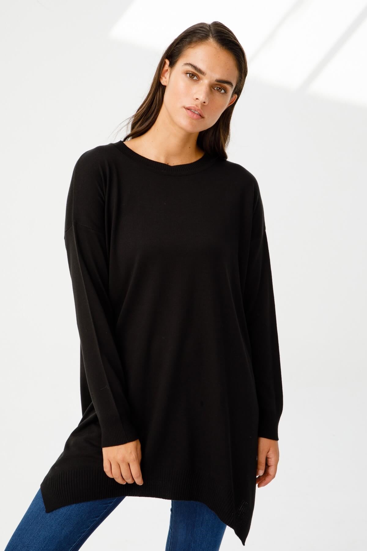 ON TRİKO Tunic Tunik Altı Asimetrik Sıfır Yaka  Siyah