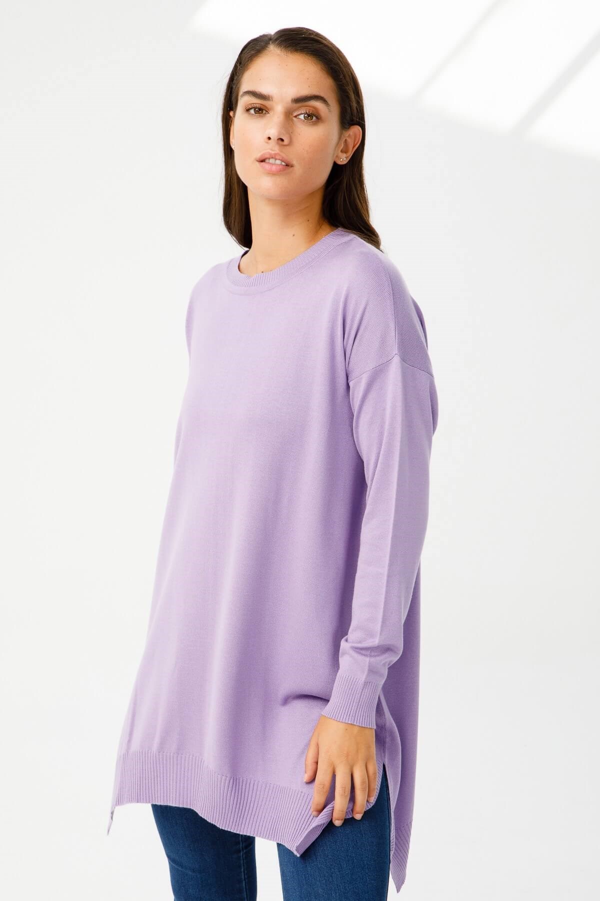 ON TRİKO Tunic Tunik Altı Asimetrik Sıfır Yaka  Lila