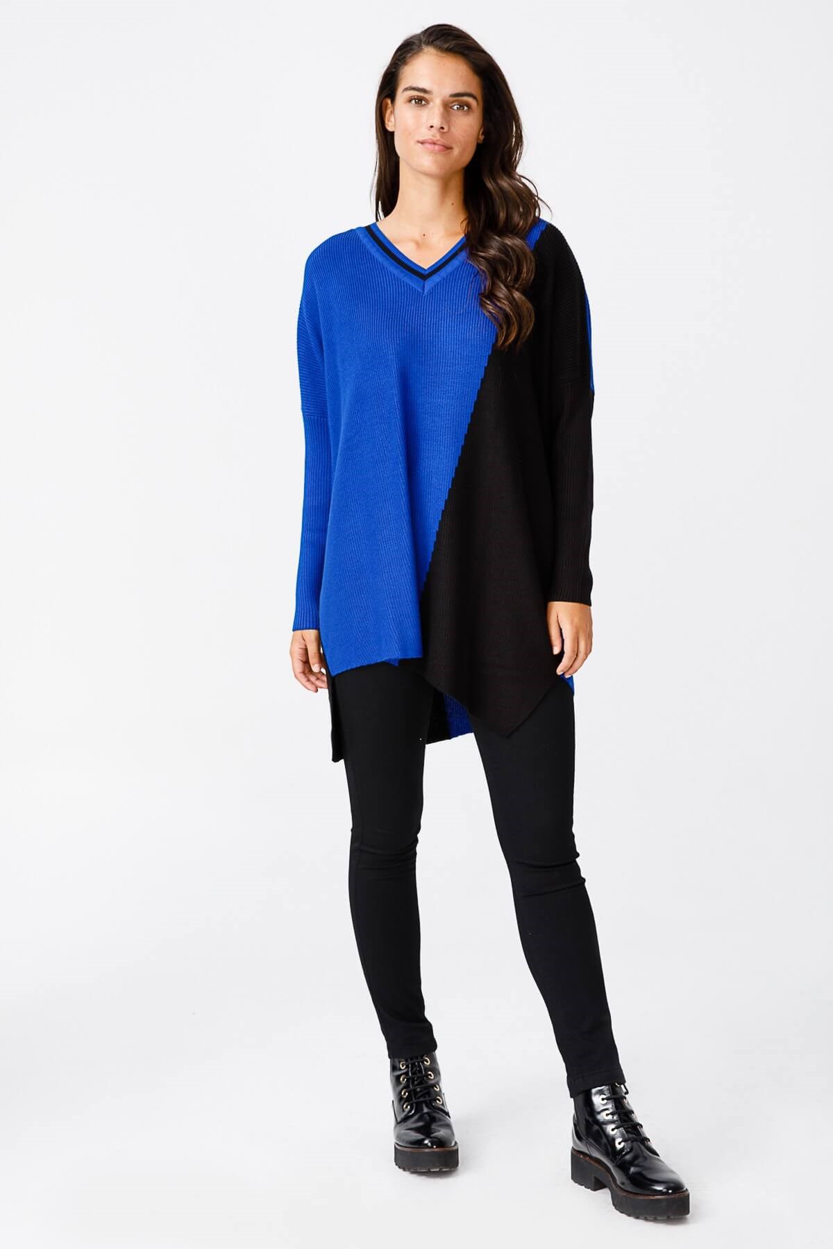 ON TRİKO Tunic Tunik İki Renkli V Yaka T Kol Triko  Saks