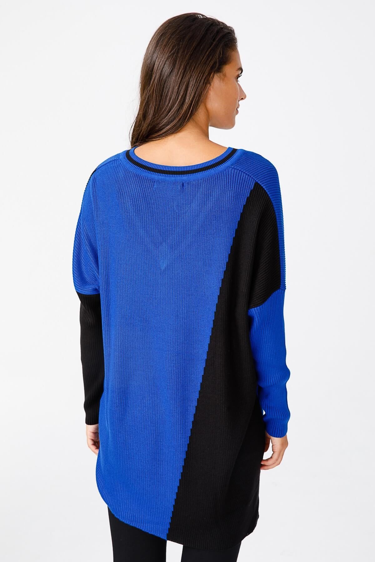ON TRİKO Tunic Tunik İki Renkli V Yaka T Kol Triko  Saks