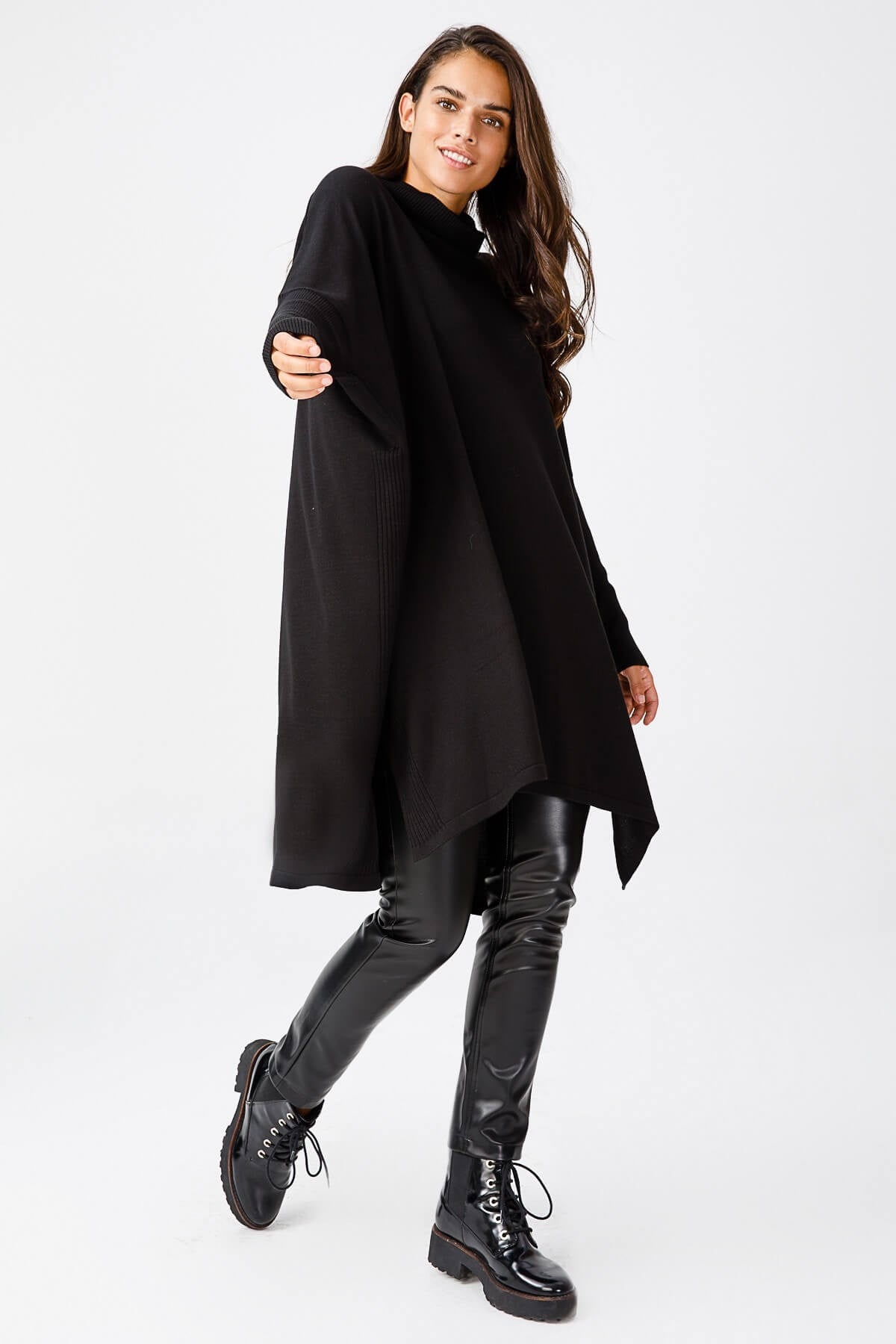 ON TRİKO Tunic Tunik T Kol Dik Yaka  Siyah