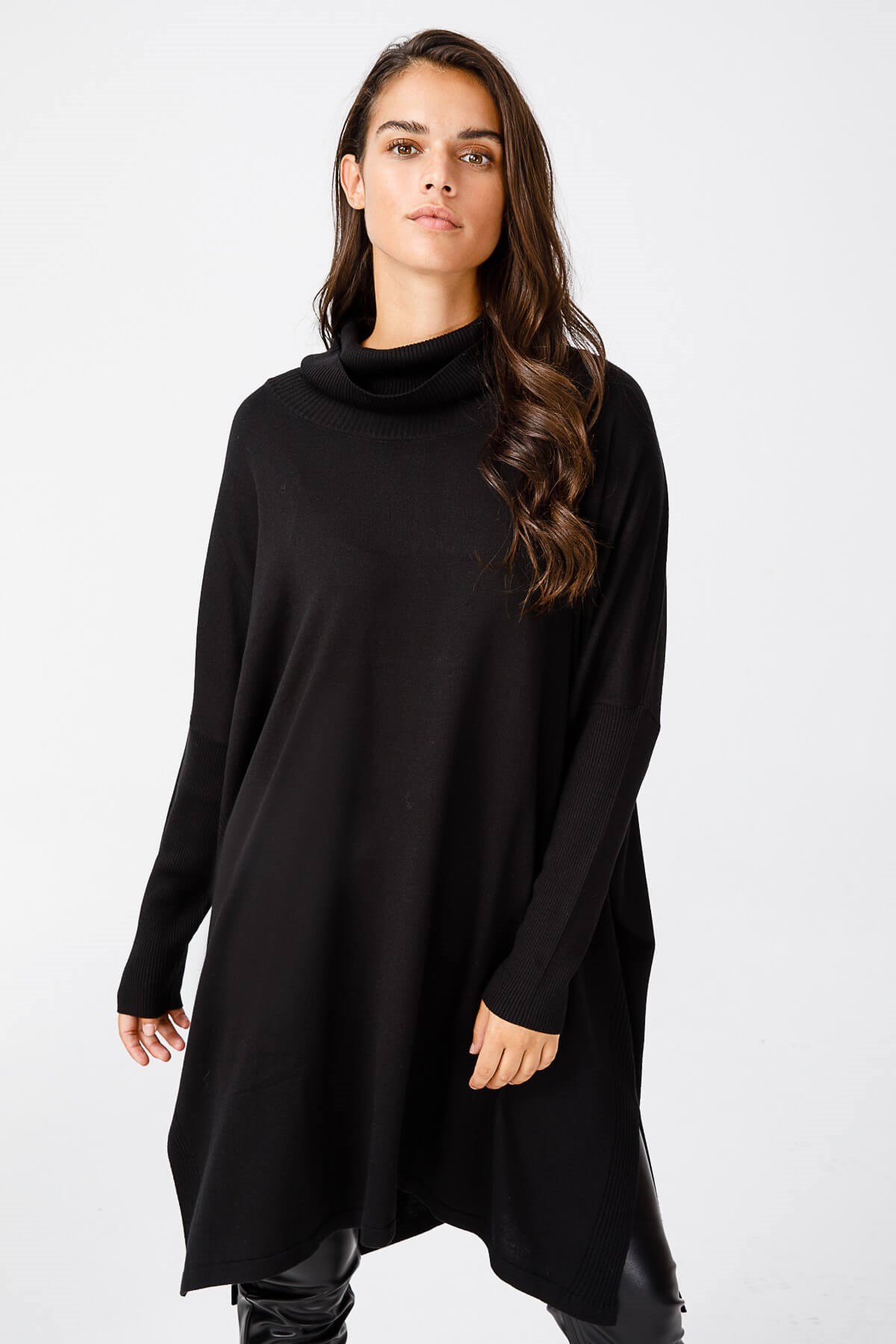 ON TRİKO Tunic Tunik T Kol Dik Yaka  Siyah