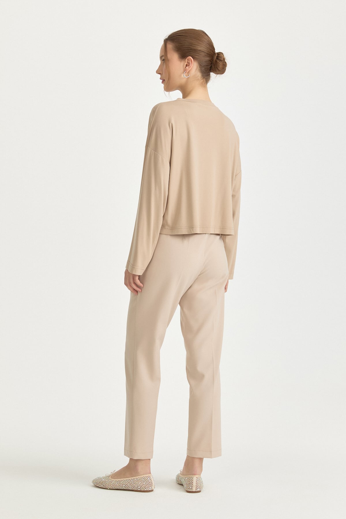 Örme Crop Bluz  Bej