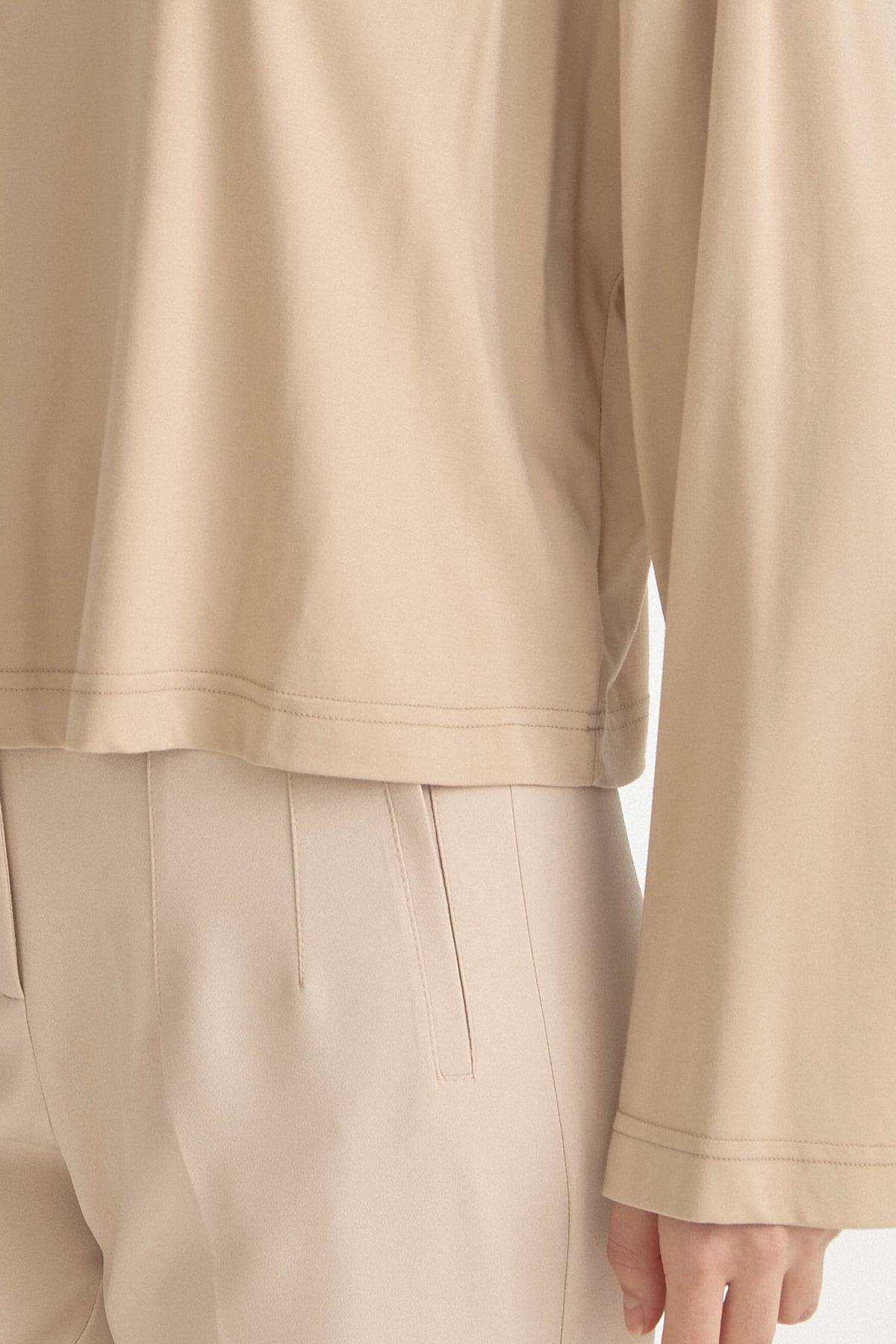 Örme Crop Bluz  Bej