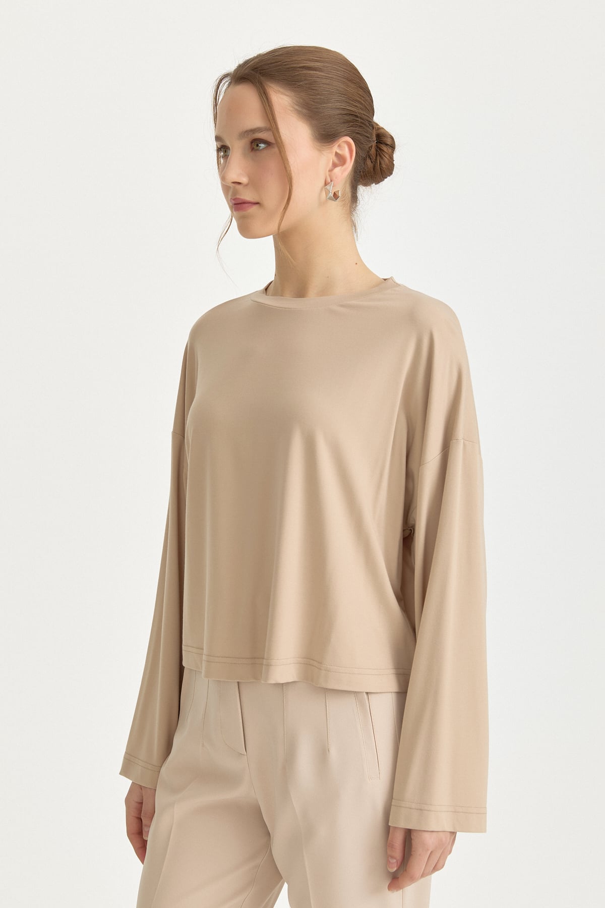 Örme Crop Bluz  Bej