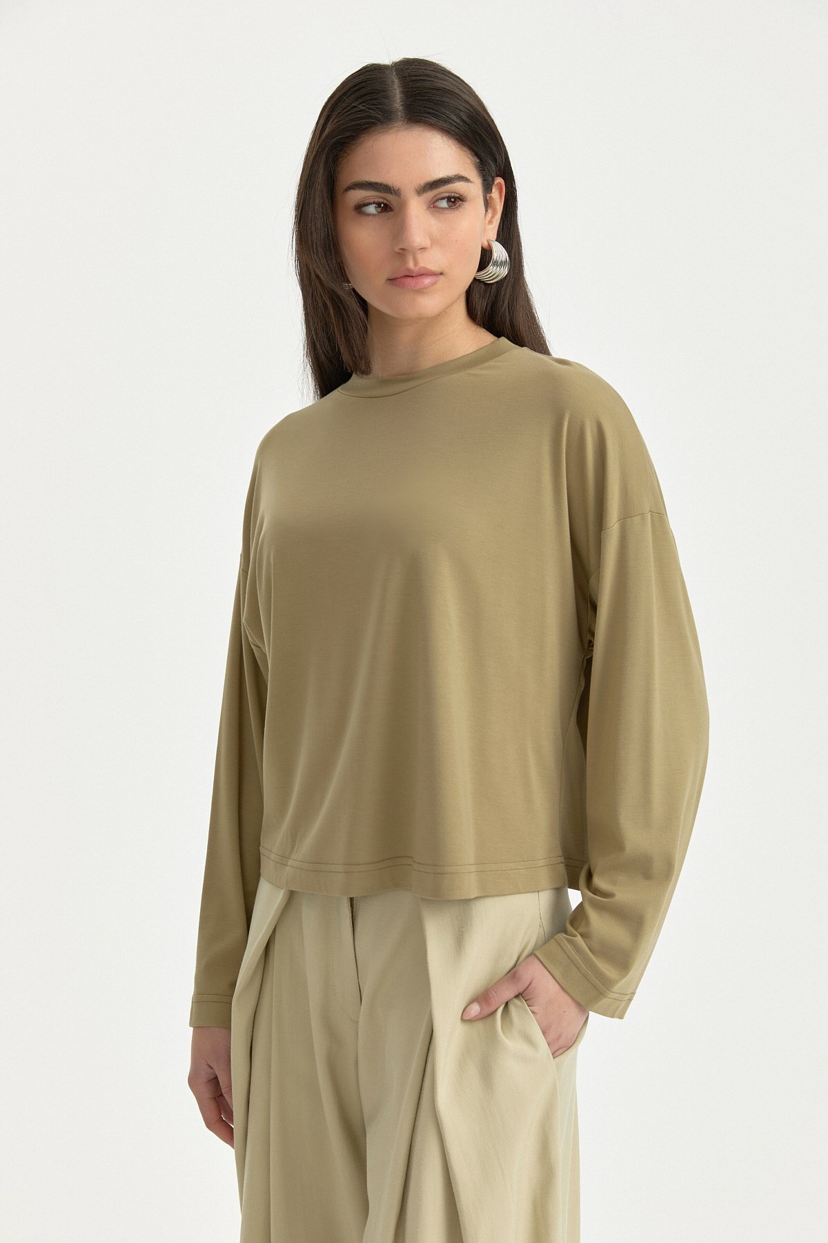 Örme Crop Bluz  Haki