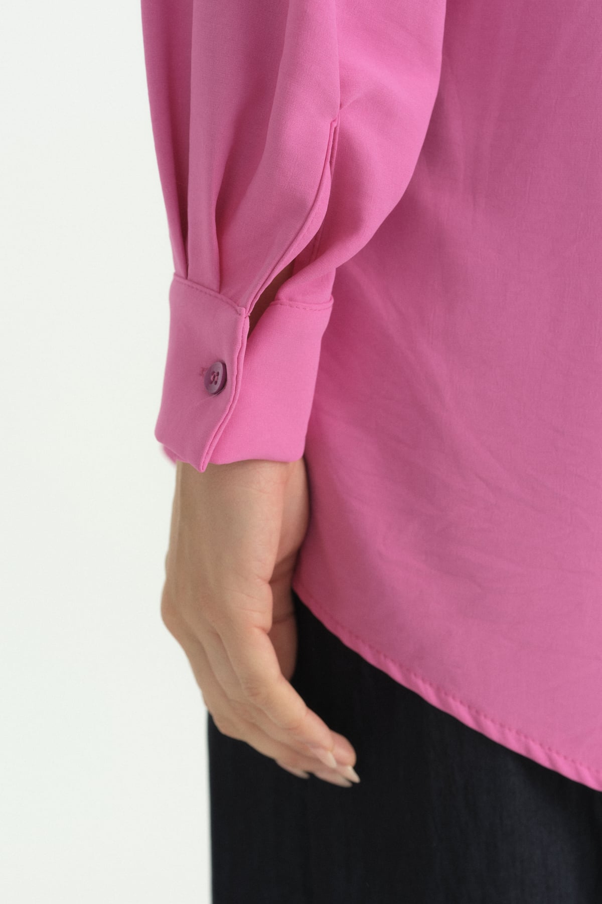 Pili Detaylı Vintage Gömlek Tunik  Fuşya