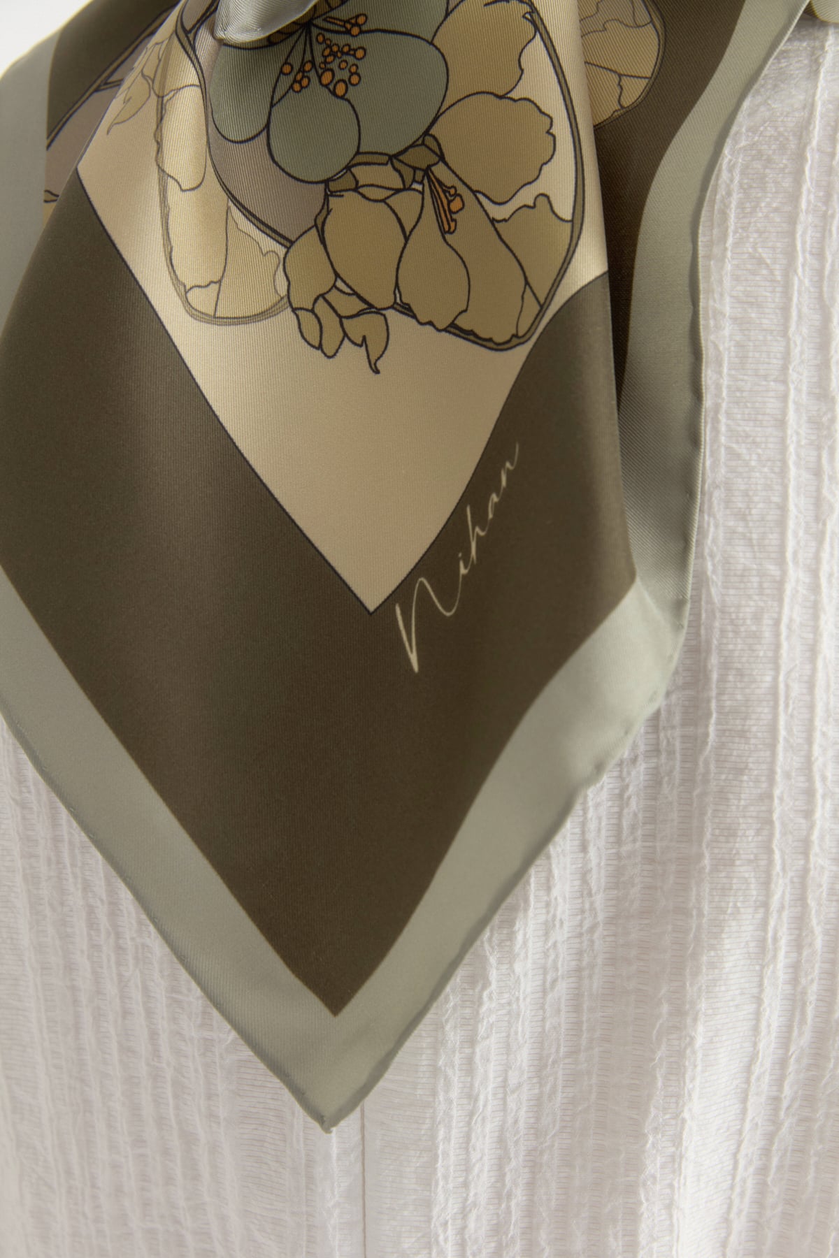 Rosera Twill İpek Eşarp  Olive