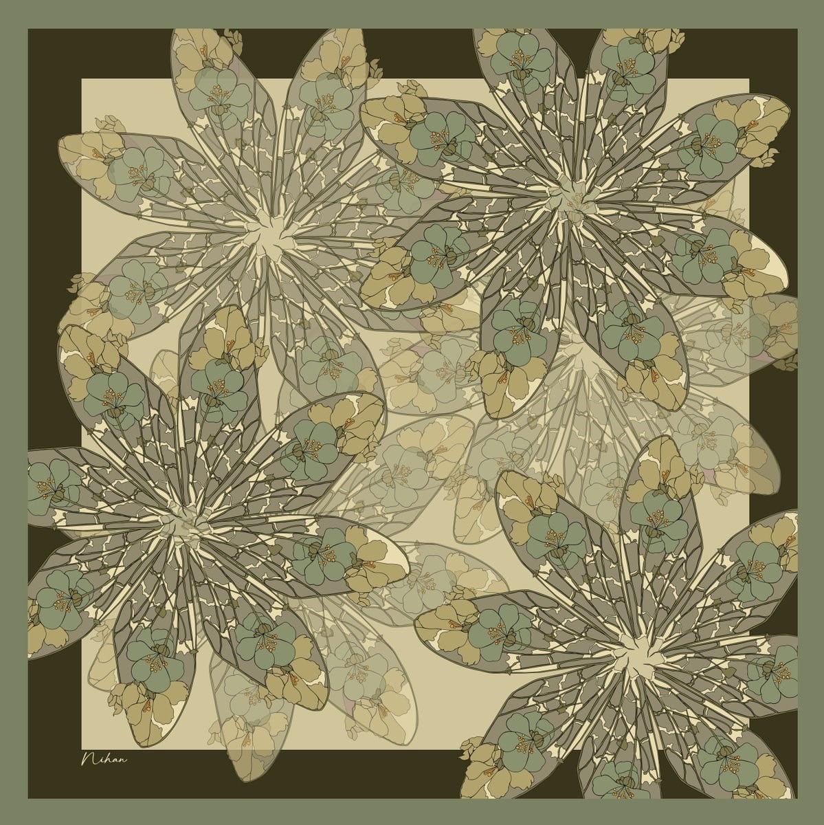 Rosera Twill İpek Eşarp  Olive