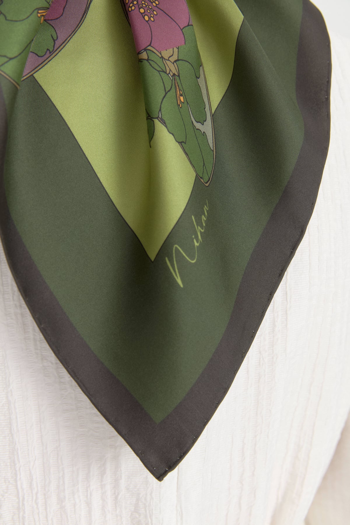 Rosera Twill İpek Eşarp  Yeşil
