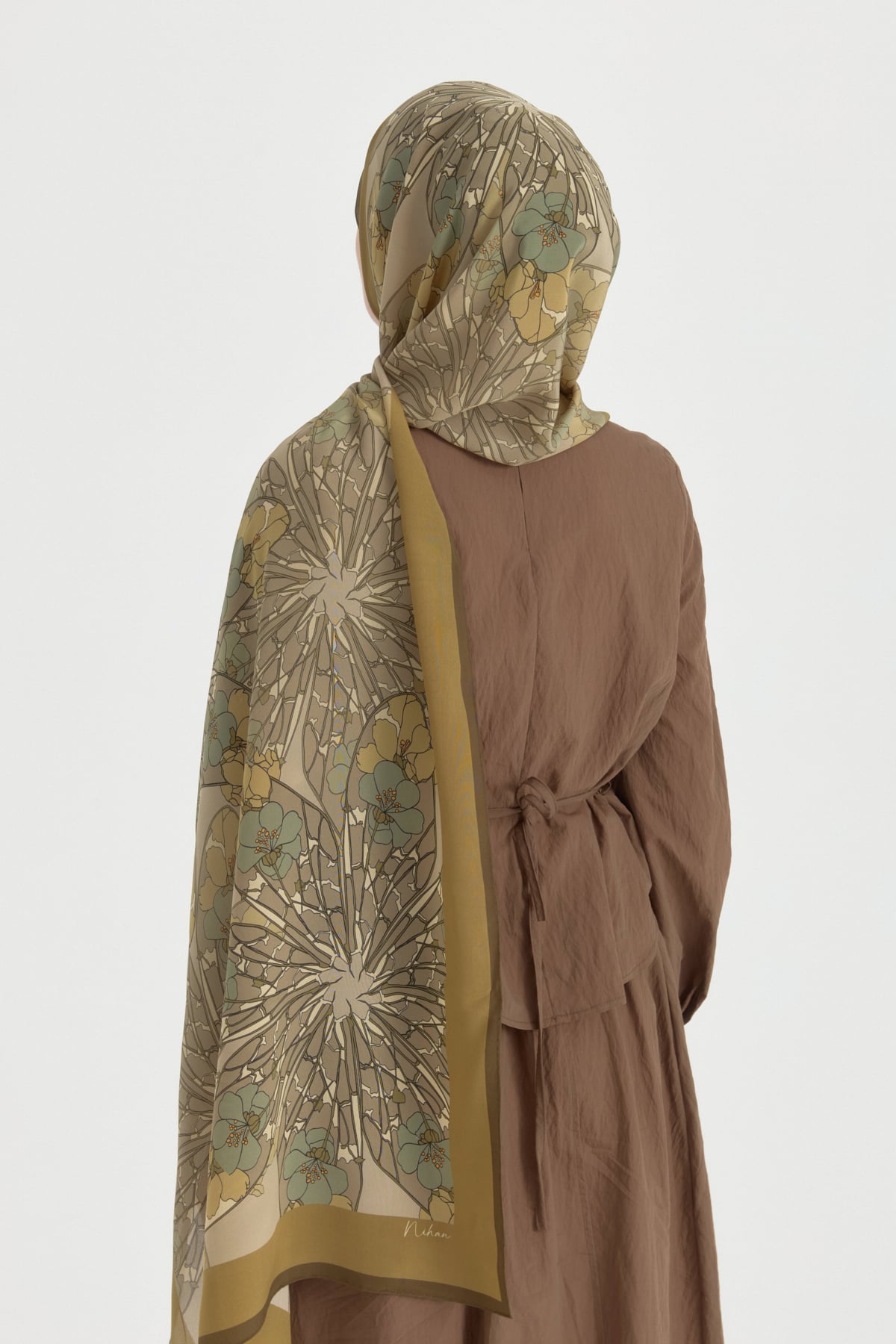 Sahar Krep İpek Şal  Olive