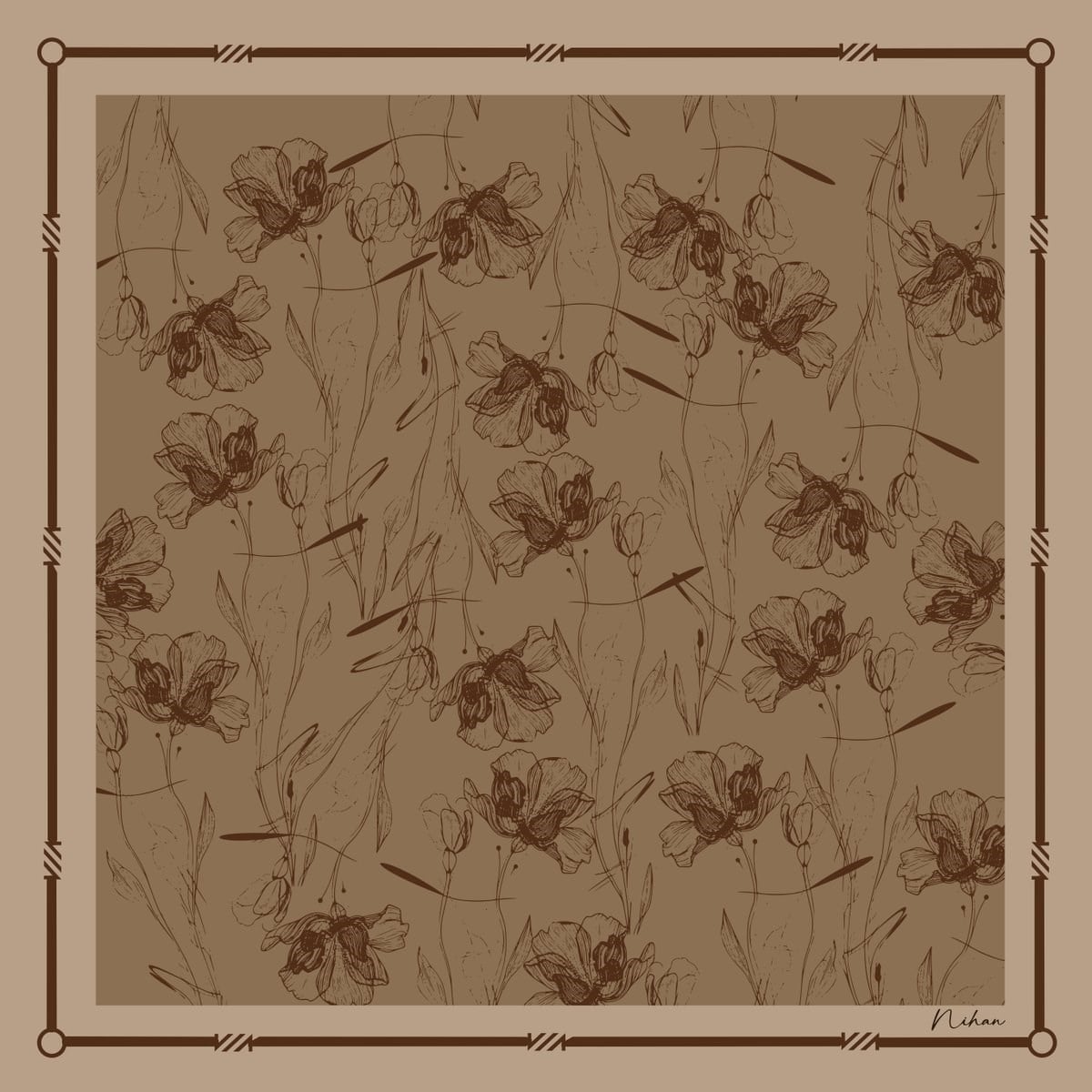 Seren Twill İpek Eşarp  Camel
