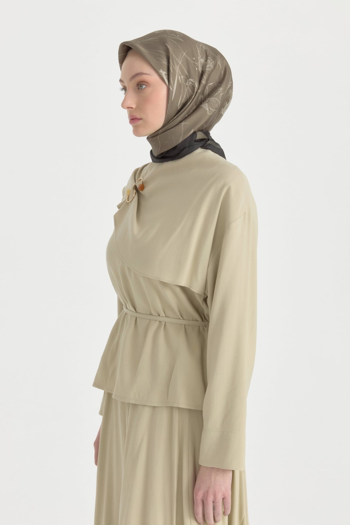 Seren Twill İpek Eşarp  Haki