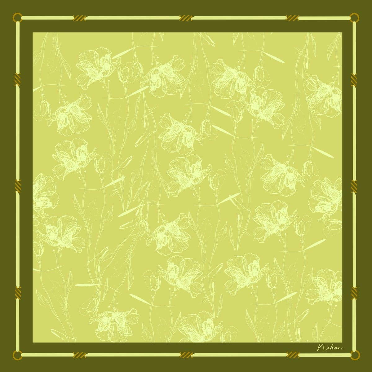 Seren Twill İpek Eşarp  Lime