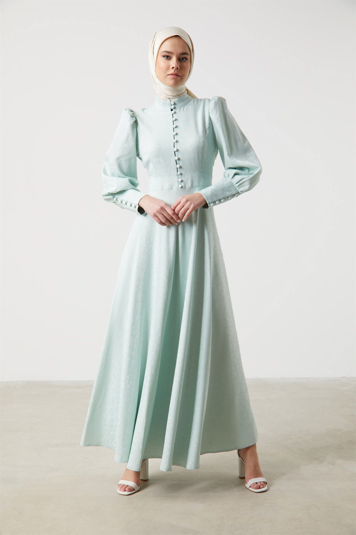TUĞBA Dress Düğme Detaylı Şık Elbise  Mint_modest