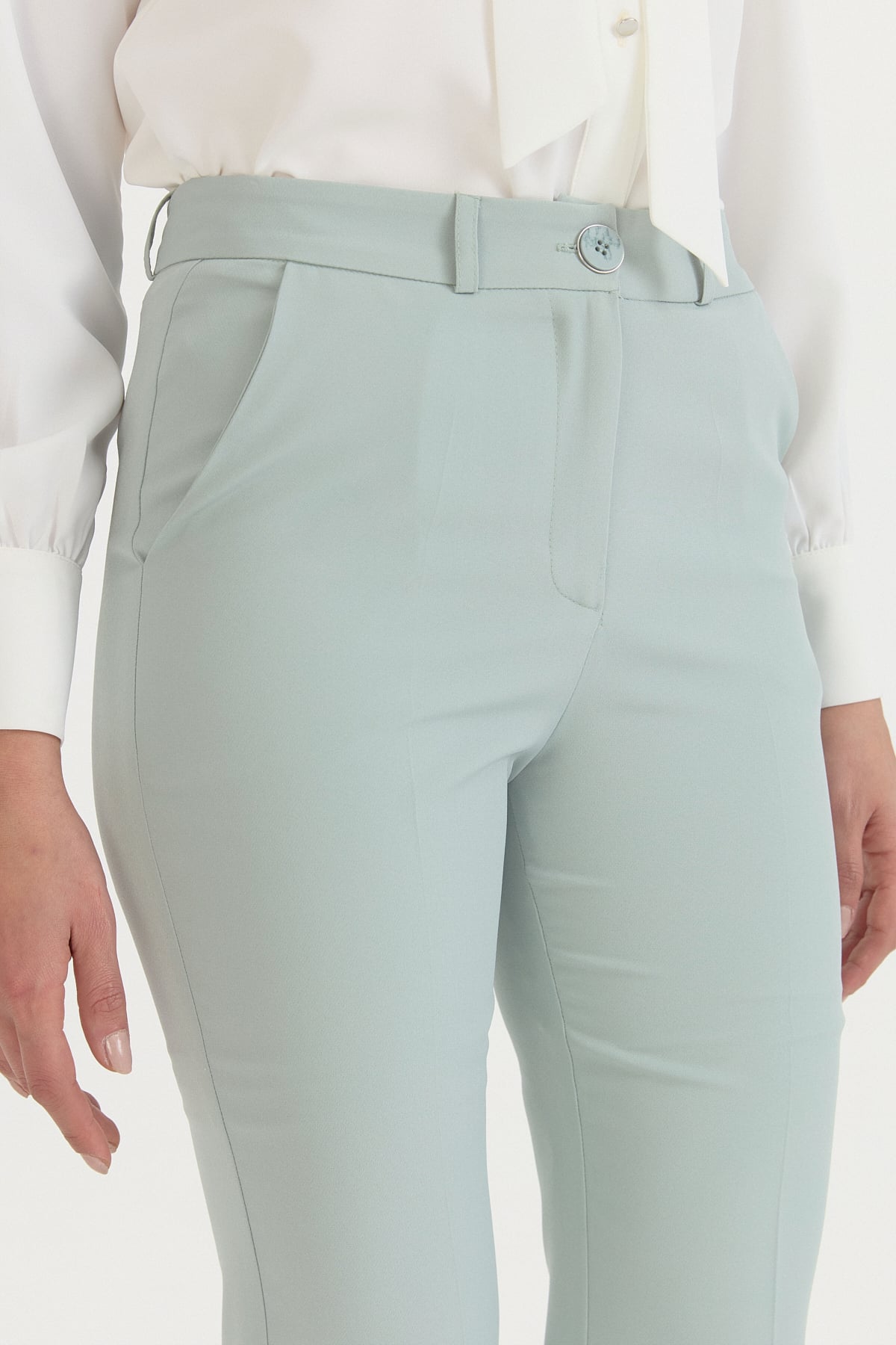 Ütü İzli İspanyol Paça Basic Pantolon  Aqua