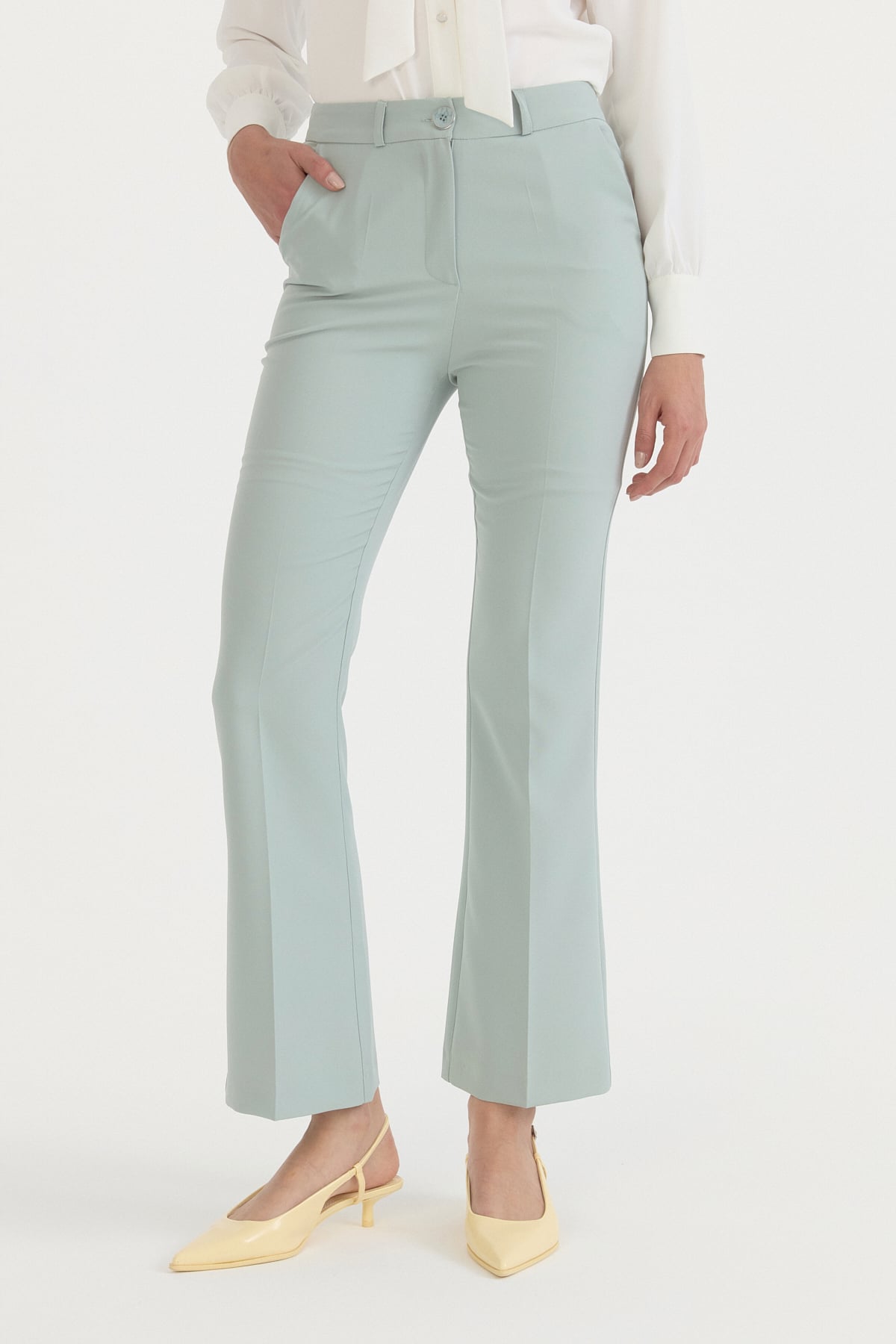 Ütü İzli İspanyol Paça Basic Pantolon  Aqua