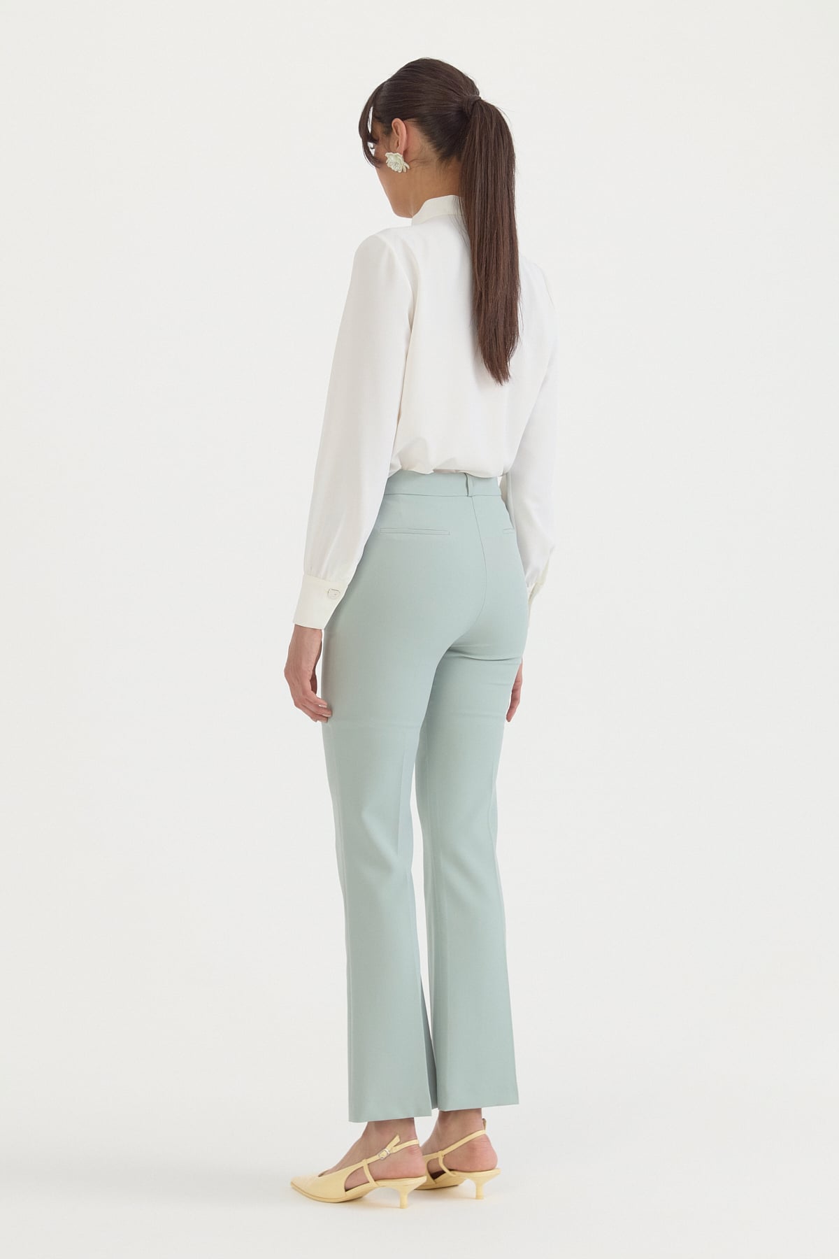 Ütü İzli İspanyol Paça Basic Pantolon  Aqua