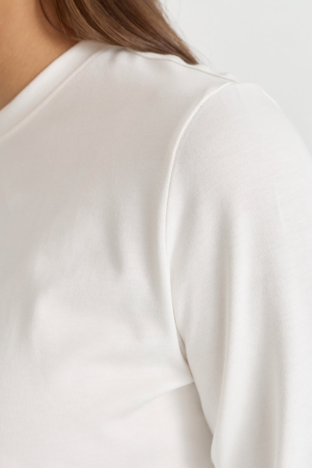 Uzun Kollu Basic Pamuk T-Shirt  Ekru