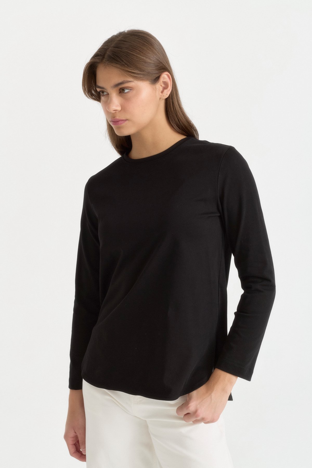 Uzun Kollu Basic Pamuk T-Shirt  Siyah