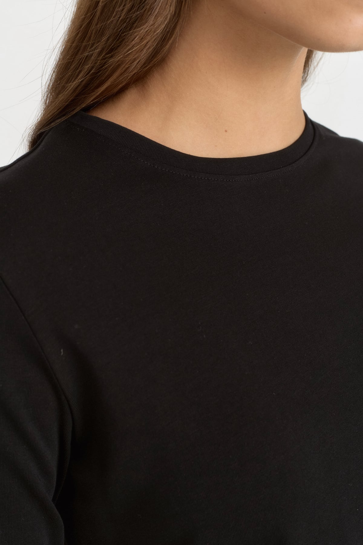 Uzun Kollu Basic Pamuk T-Shirt  Siyah