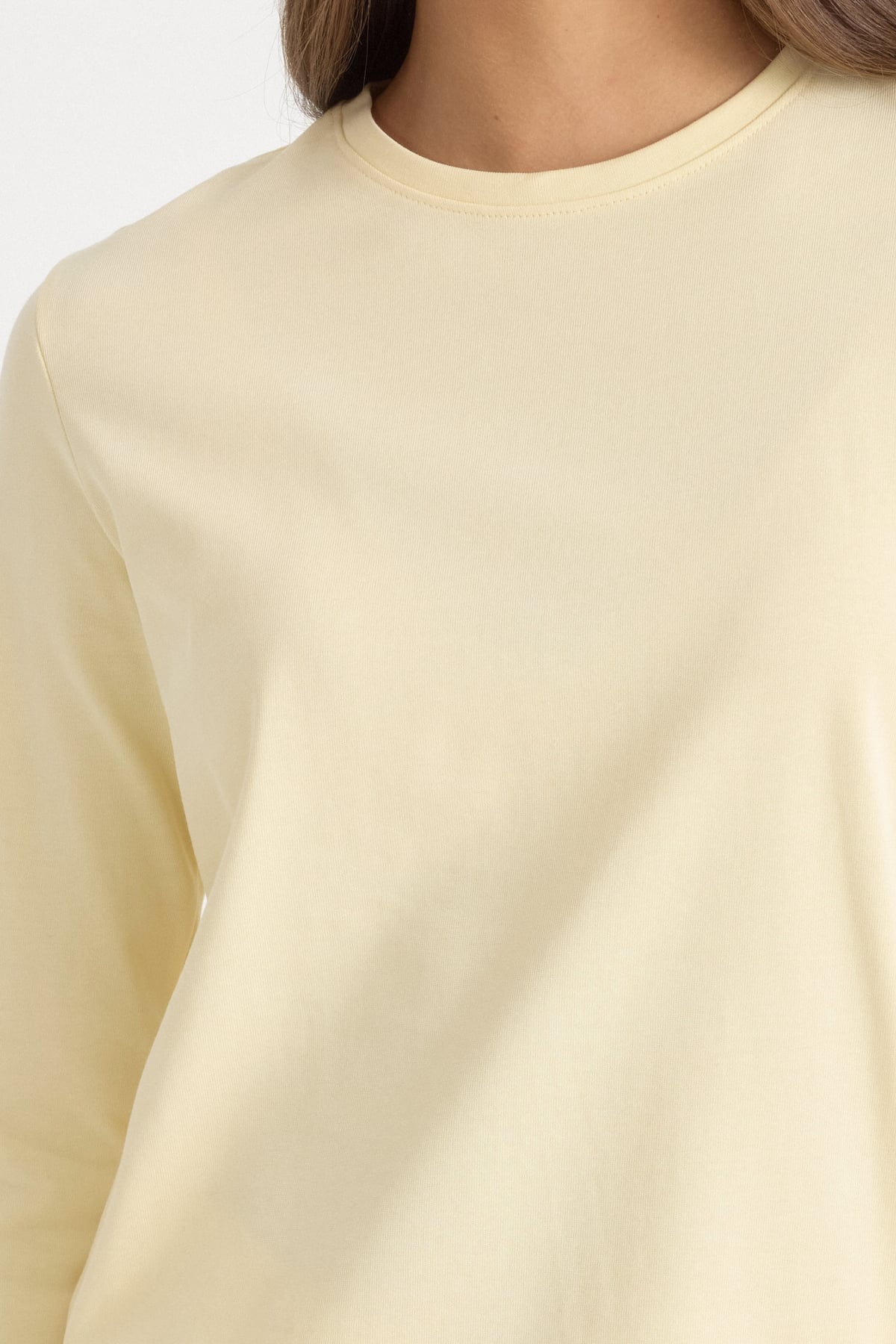 Uzun Kollu Basic Pamuk T-Shirt  Tereyağ Sarısı