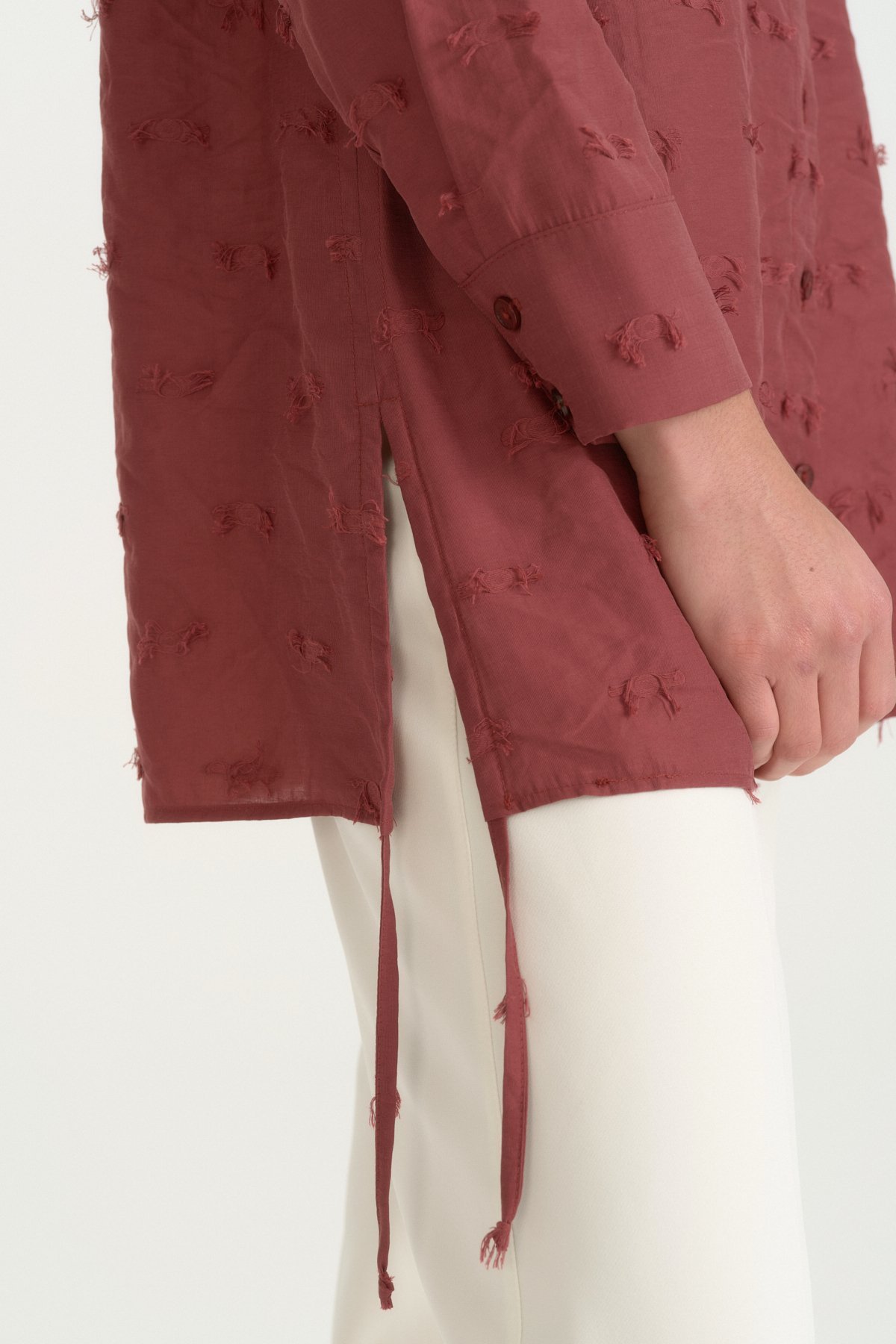 Yanları Detaylı Modal Tunik  Bordo
