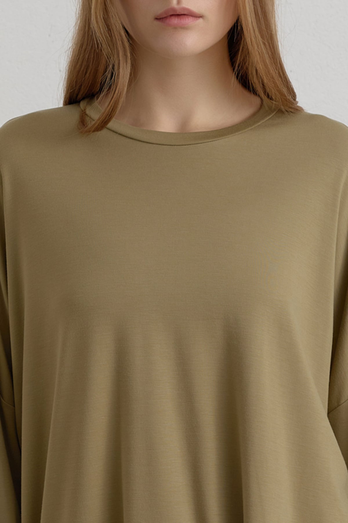 Yanları Yırtmaçlı Oversize Basic Örme Tunik  Haki