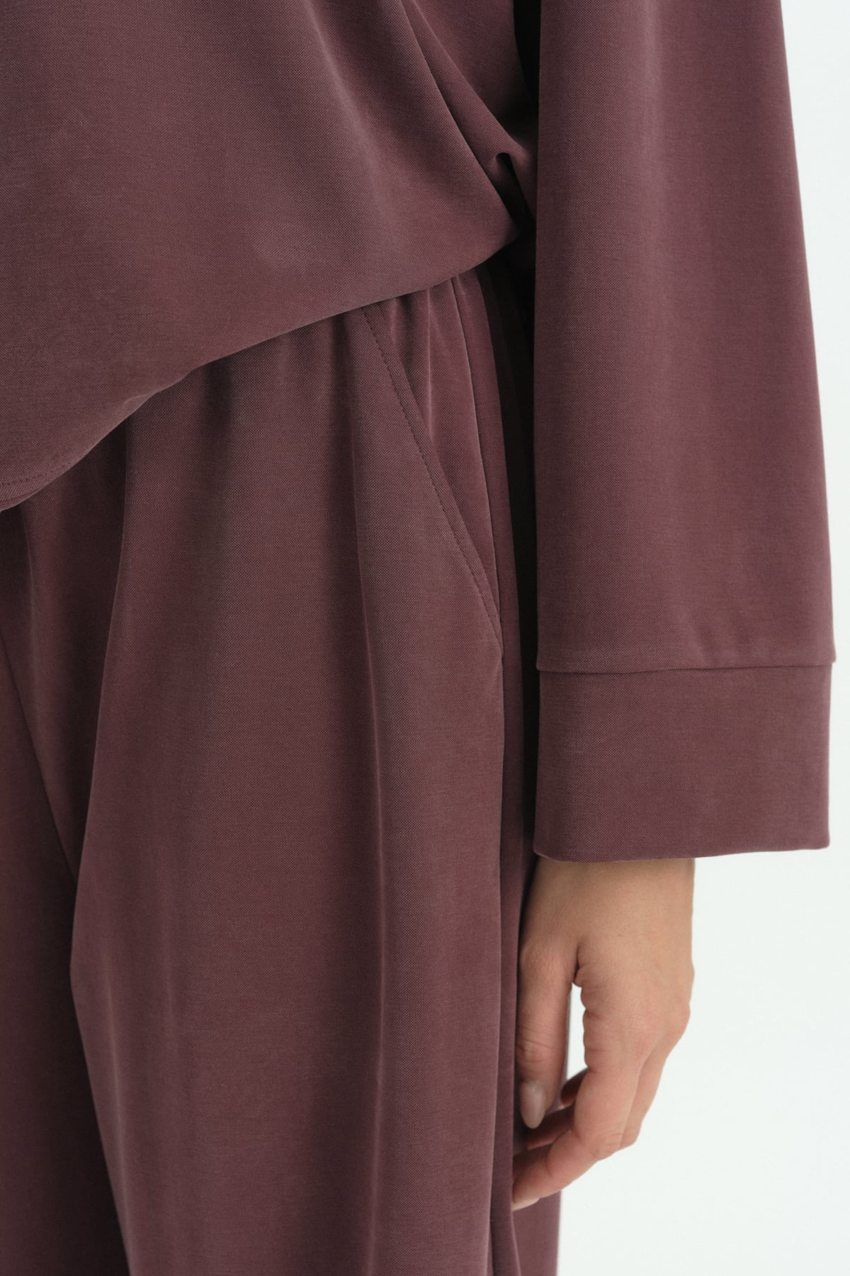Yanları Yırtmaçlı Pantolon Lyocell Takım  Mürdüm