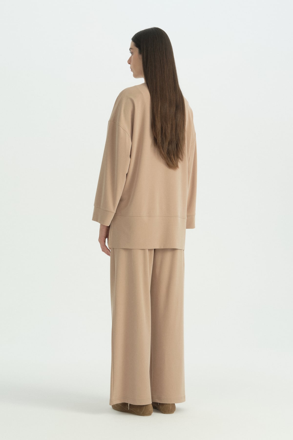 Yanları Yırtmaçlı Pantolon Lyocell Takım  Camel