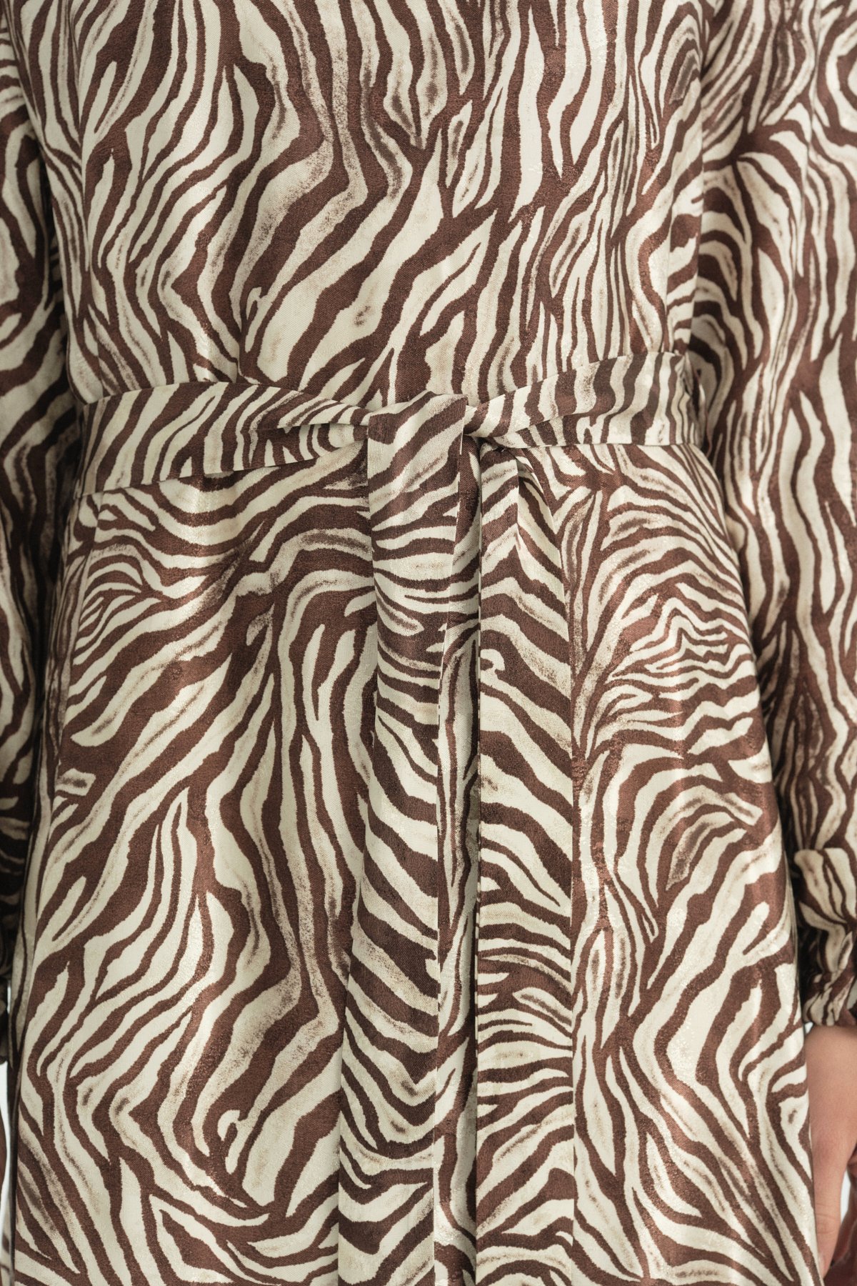 Zebra Desen Jakar Elbise  Kahve