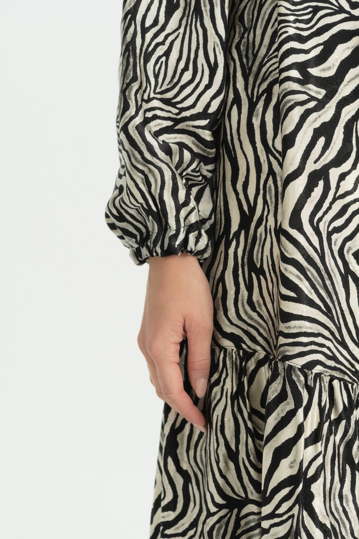 Zebra Desen Jakar Elbise  Siyah