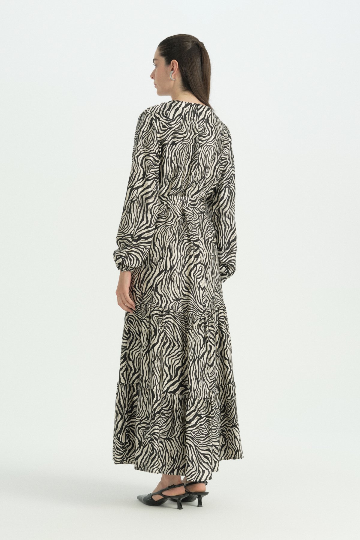 Zebra Desen Jakar Elbise  Siyah