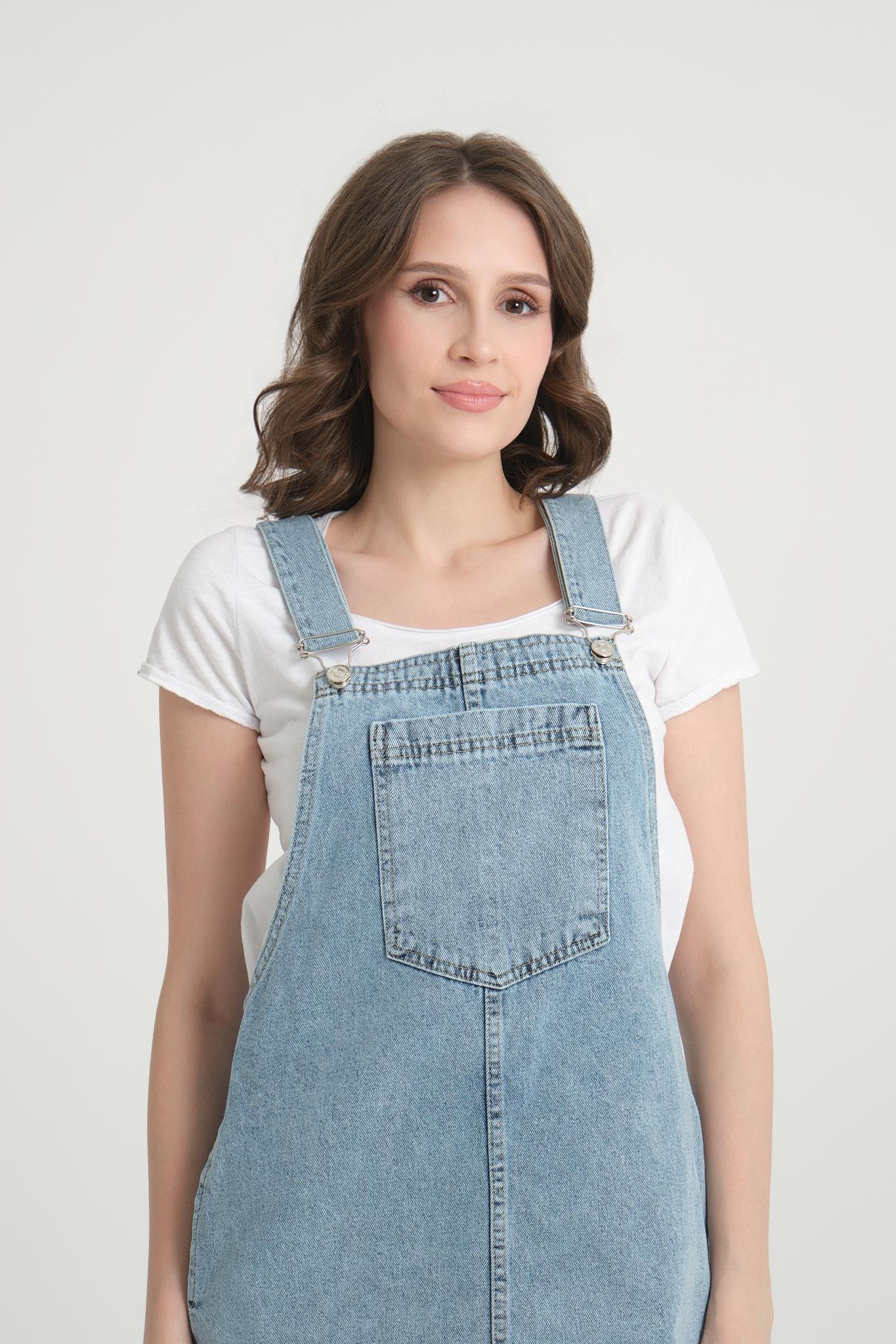 Blue Denim Kot Salopet Elbise