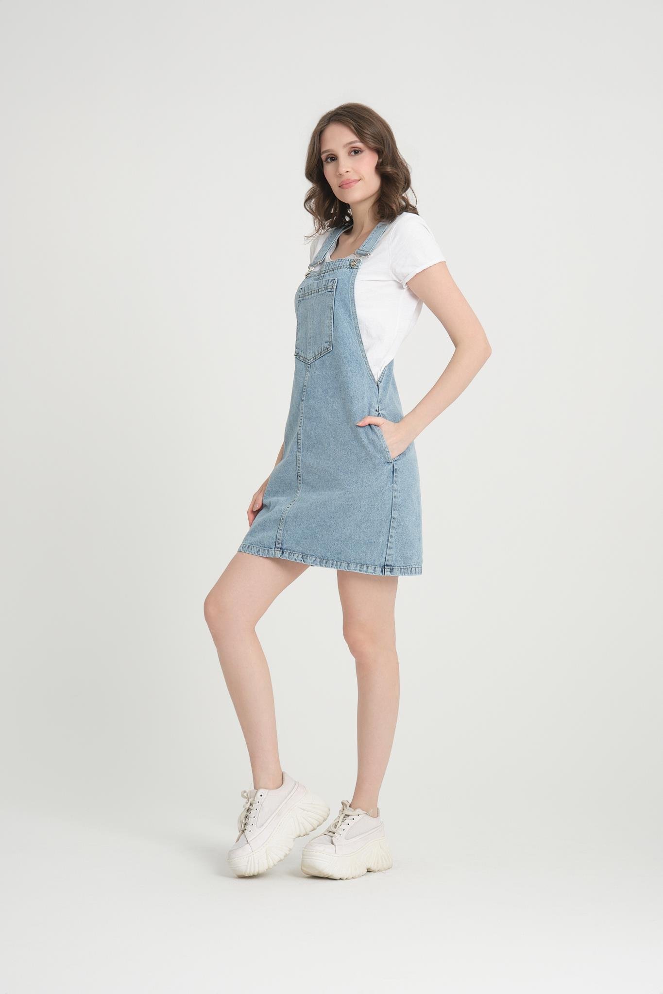Blue Denim Kot Salopet Elbise