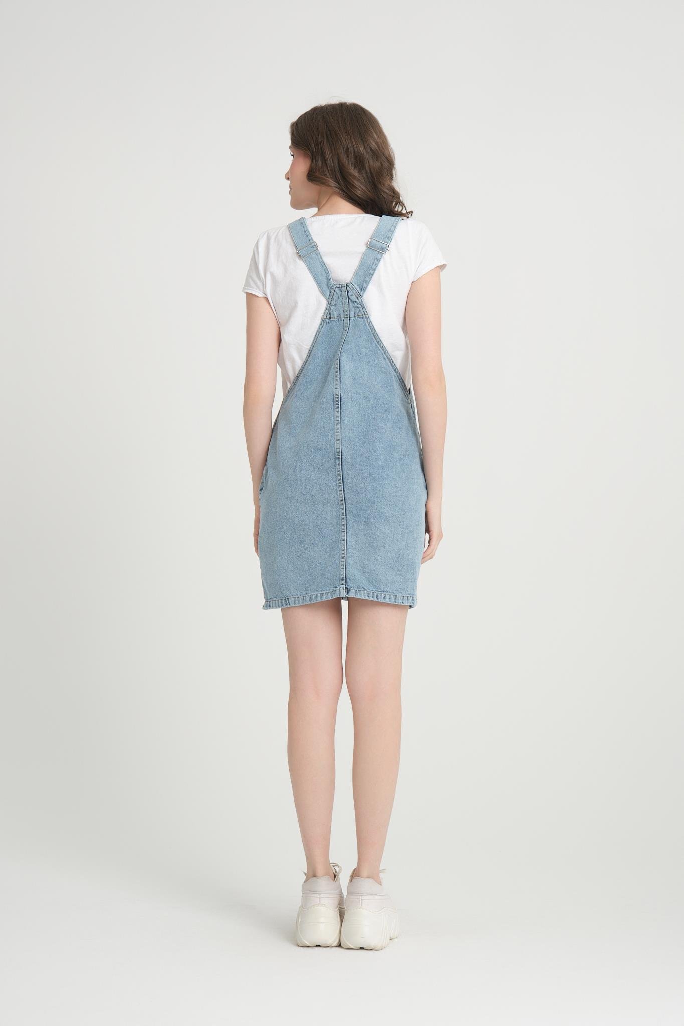 Blue Denim Kot Salopet Elbise