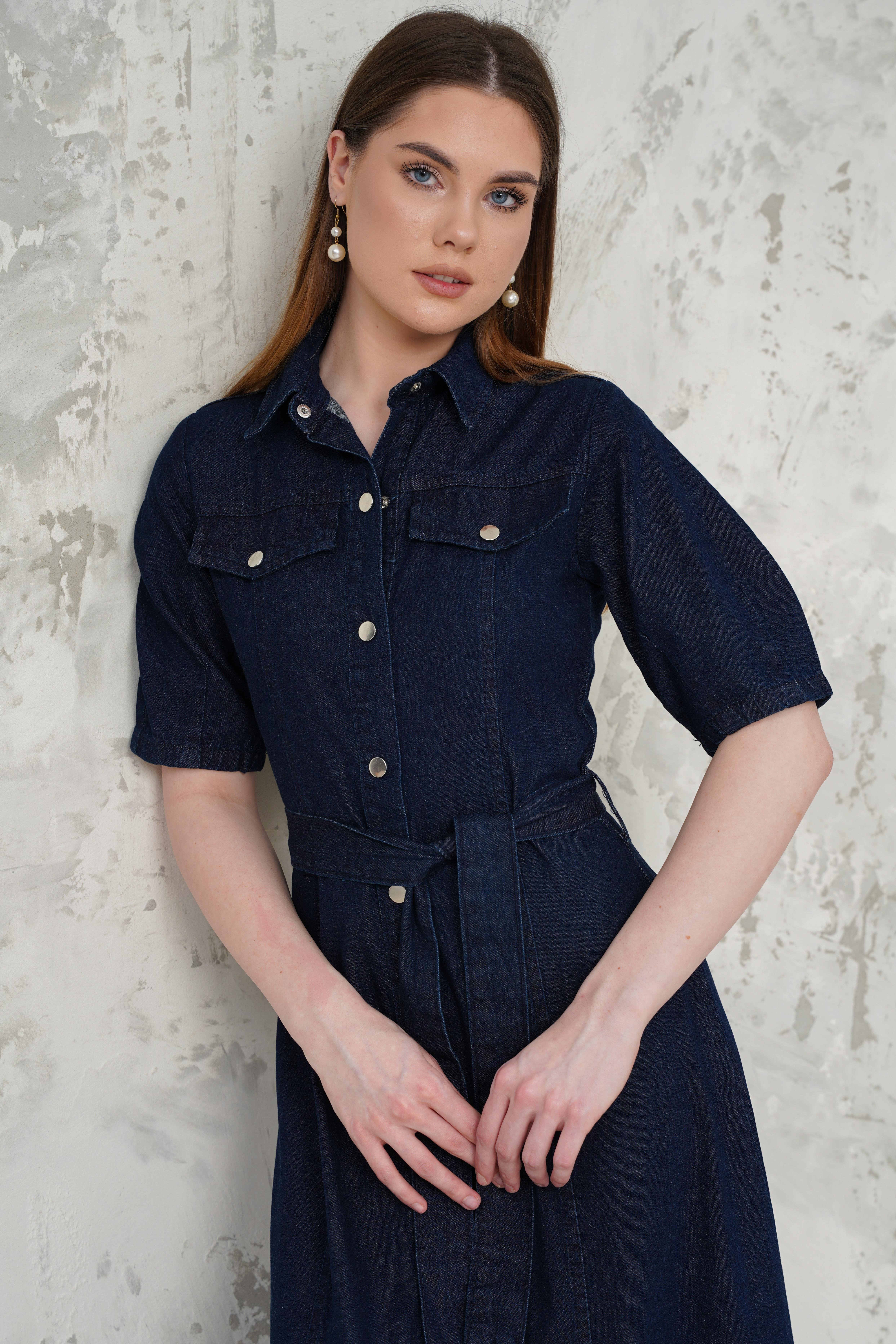 Kemerli Denim Elbise