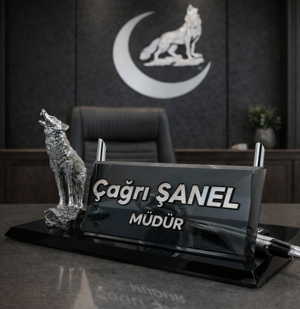 kurt Figürlü Masa İsimliği, kurt isimlik,silver