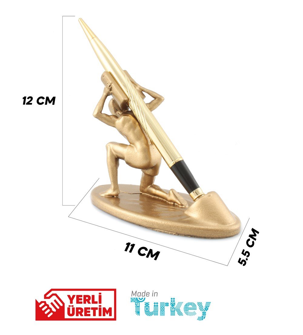 Masa Üstü Kalem Tutucu Biblo, Ofis Dekorasyon Ürünü, Gold Kalem Tutucu