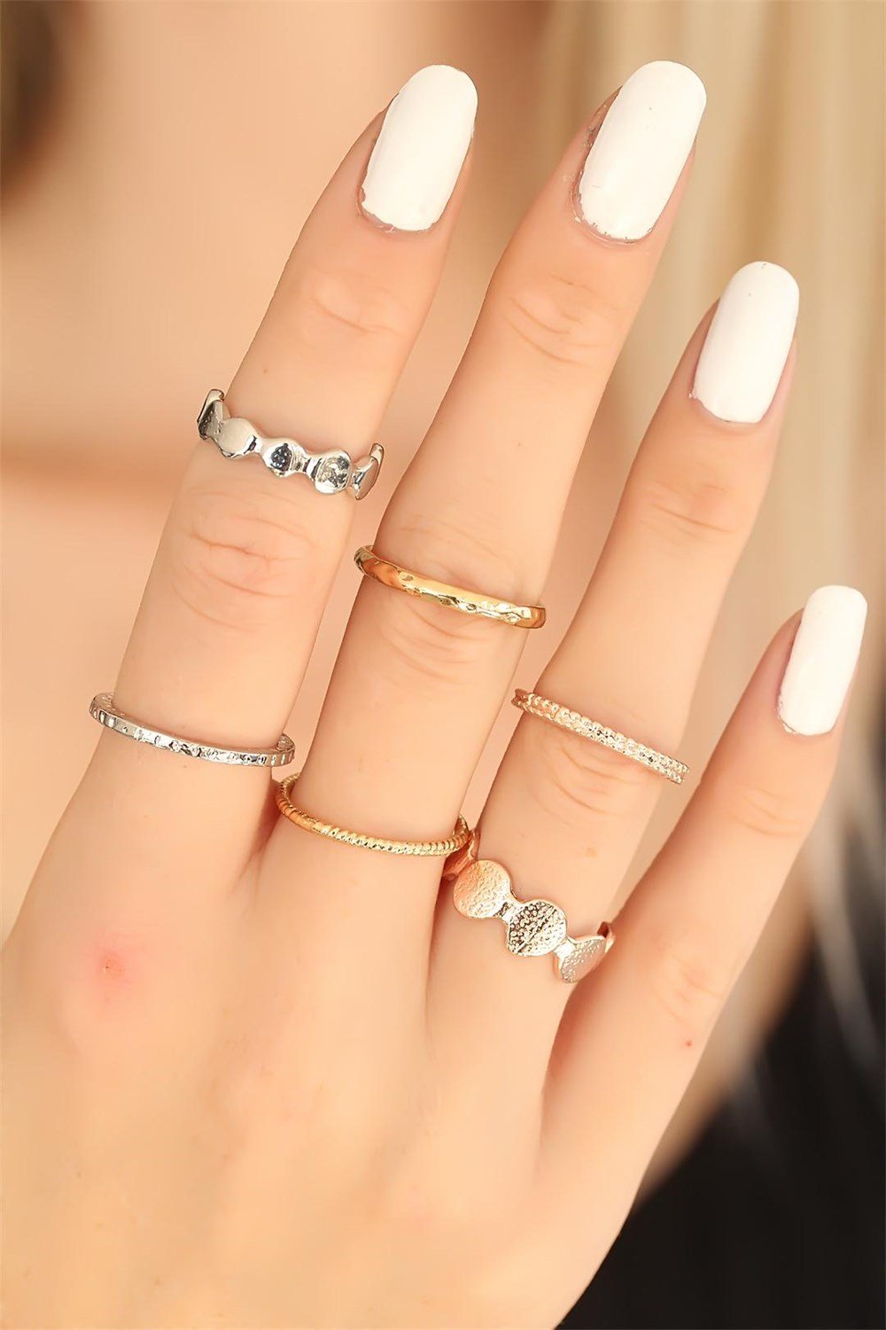  Trend Gold Rose Silver Renkli Metal Bayan Yüzük Seti