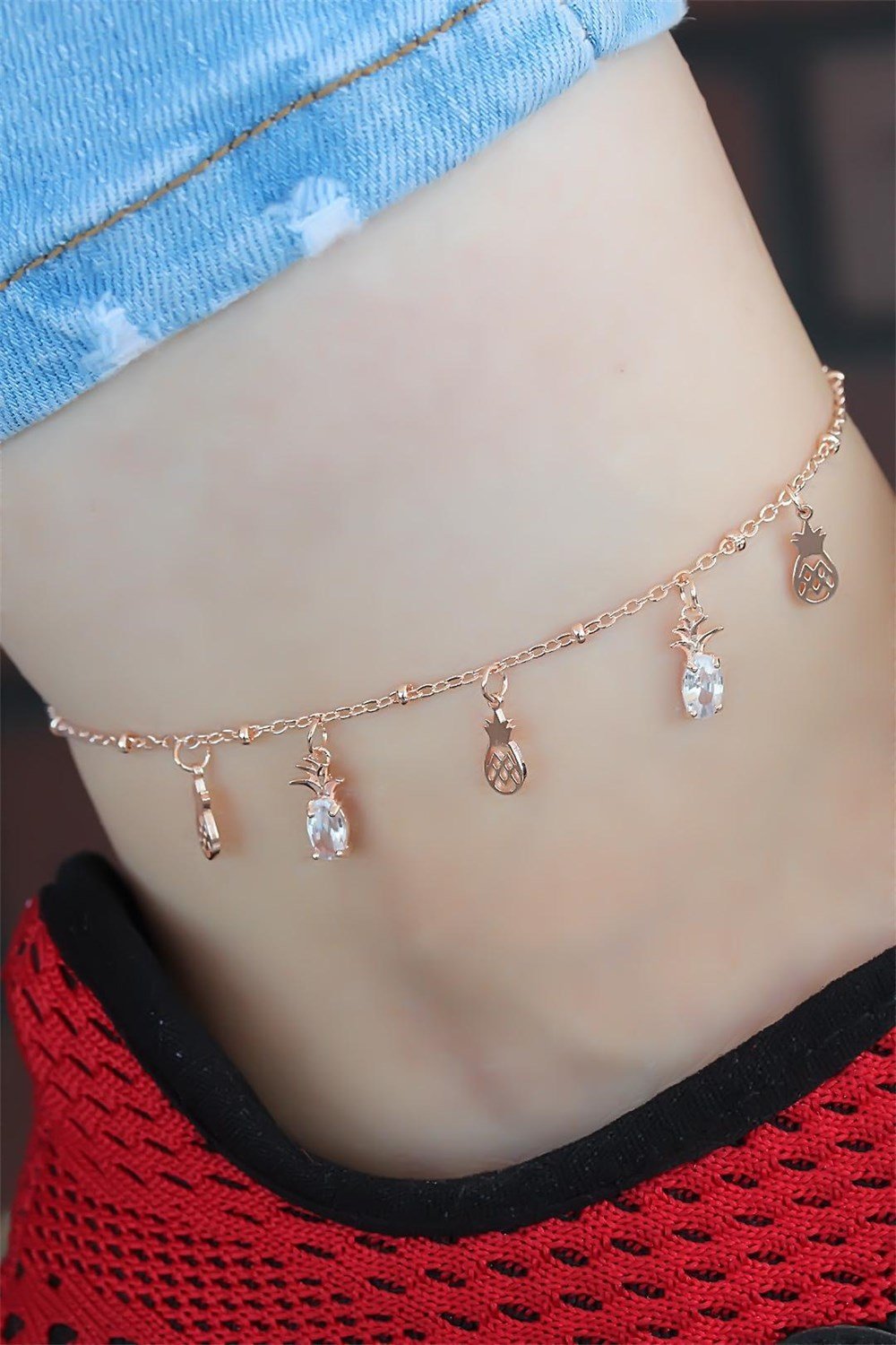  Zirkon Taşlı Rose Renk Ananaslı Hal Hal