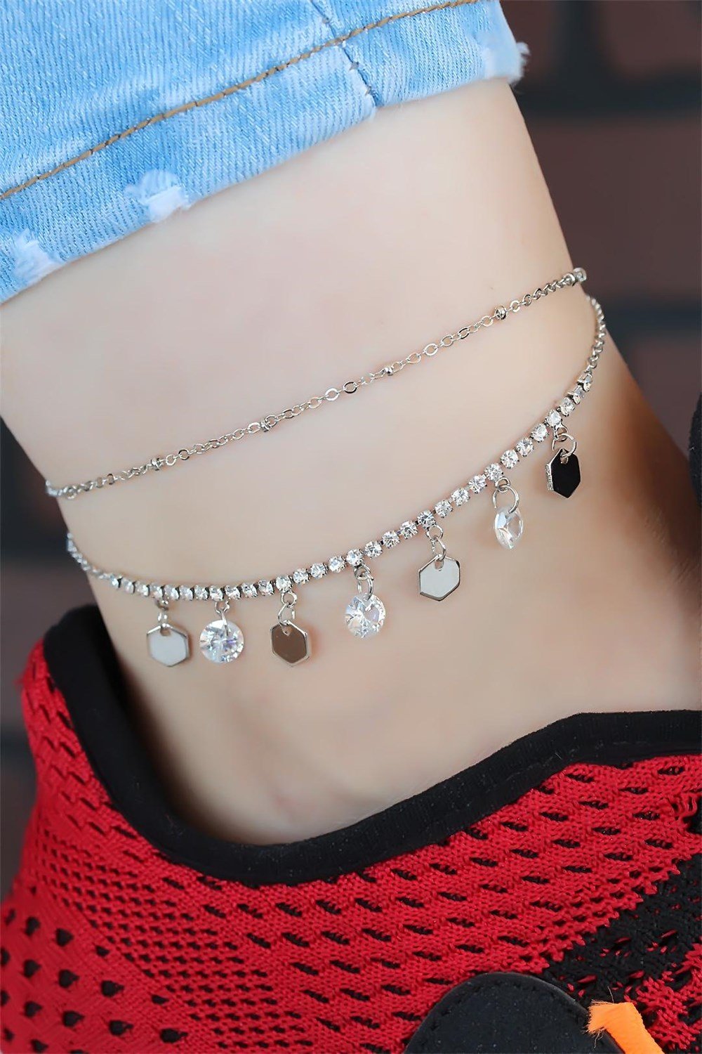  Zirkon Taşlı Silver Renk Kaplama Kalpli Hal Hal