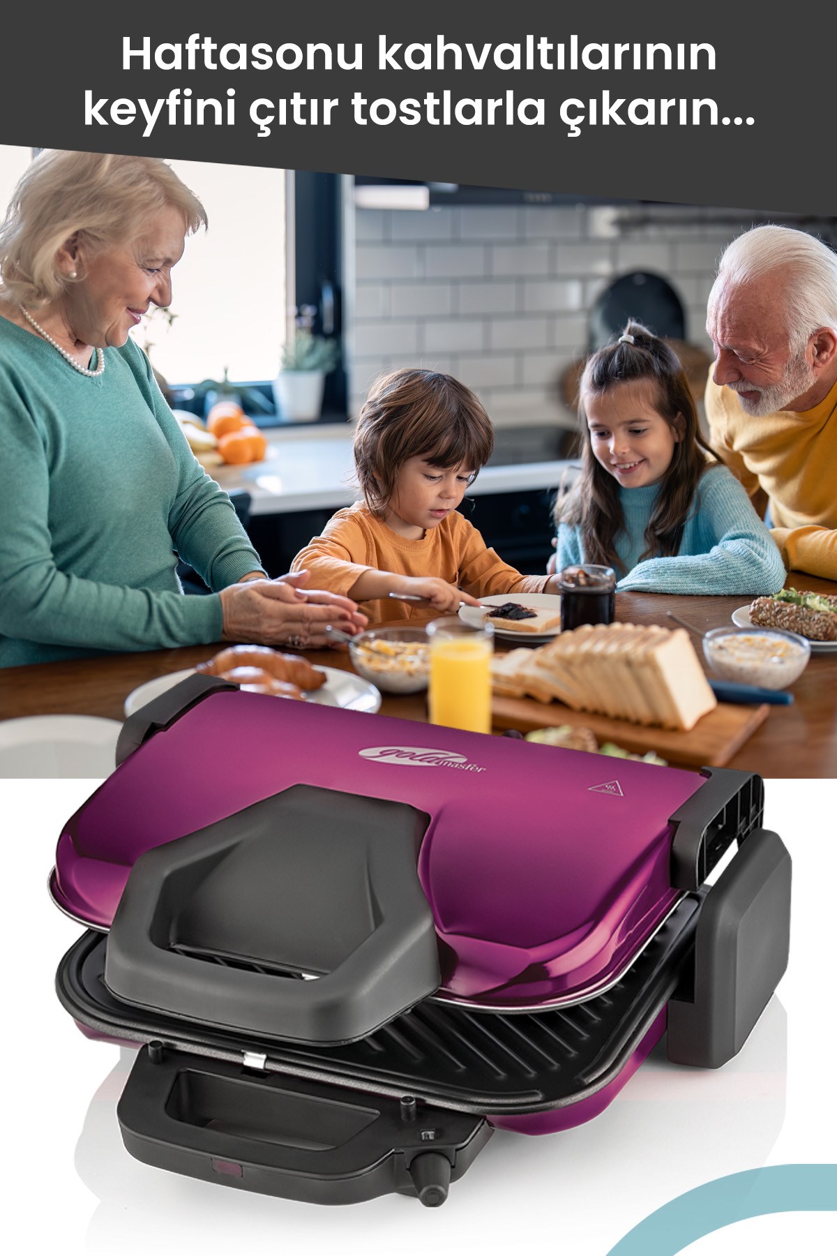 Grante 1800 Watt Granit Çıkarılabilir Plakalı 5 Kademe Isı Ayarlı Tost Ve Izgara Makinesi GM7448M