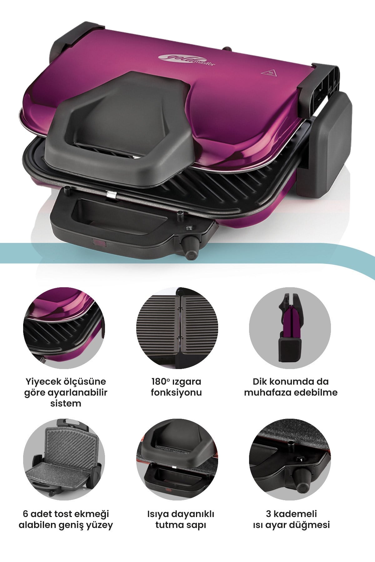 Grante 1800 Watt Granit Çıkarılabilir Plakalı 5 Kademe Isı Ayarlı Tost Ve Izgara Makinesi GM7448M