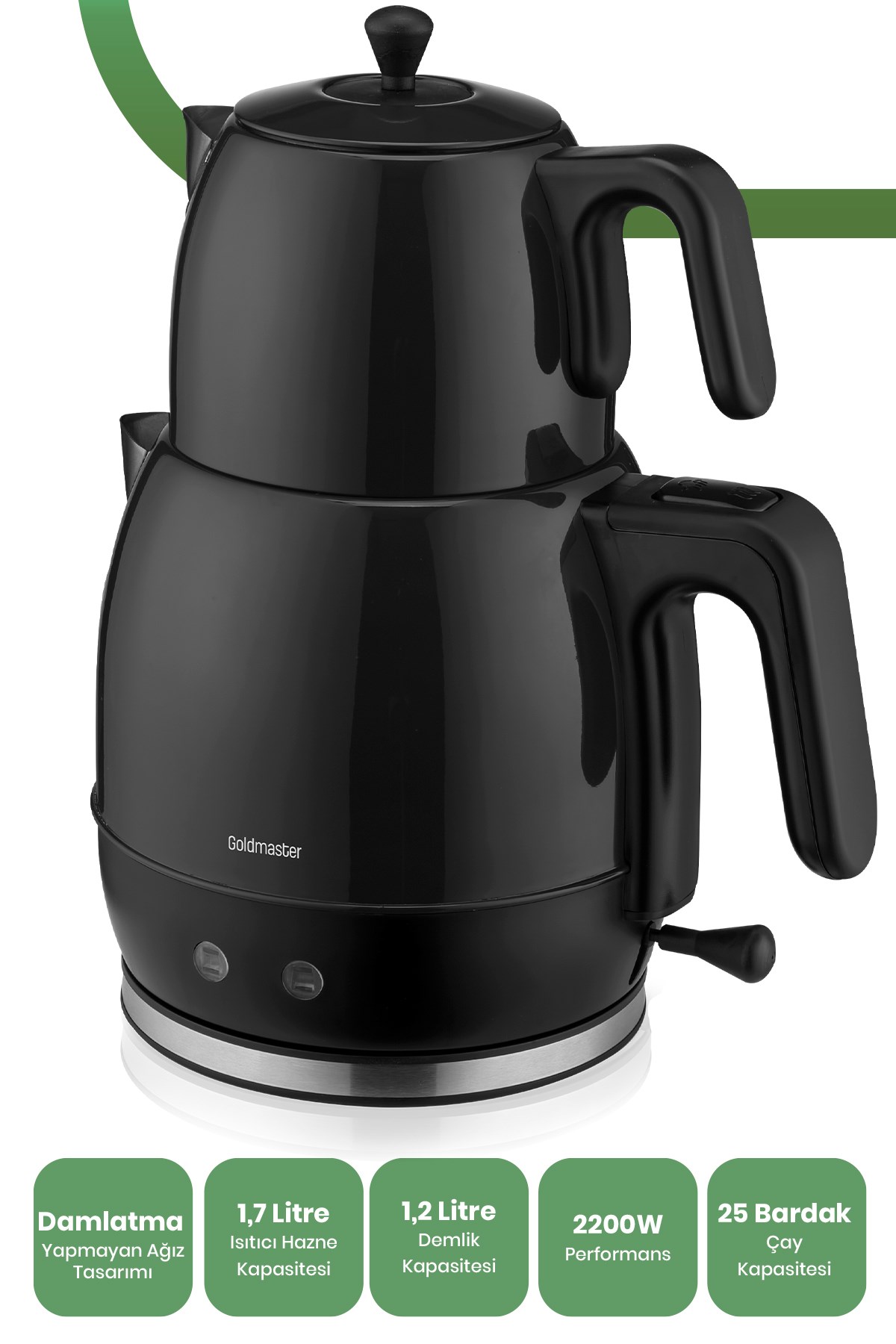 Inoxx Siyah 30 Bardaklık Geniş Kapasiteli 2200 Watt Paslanmaz Çelik Çay Makinesi Ve Su Isıtıcısı