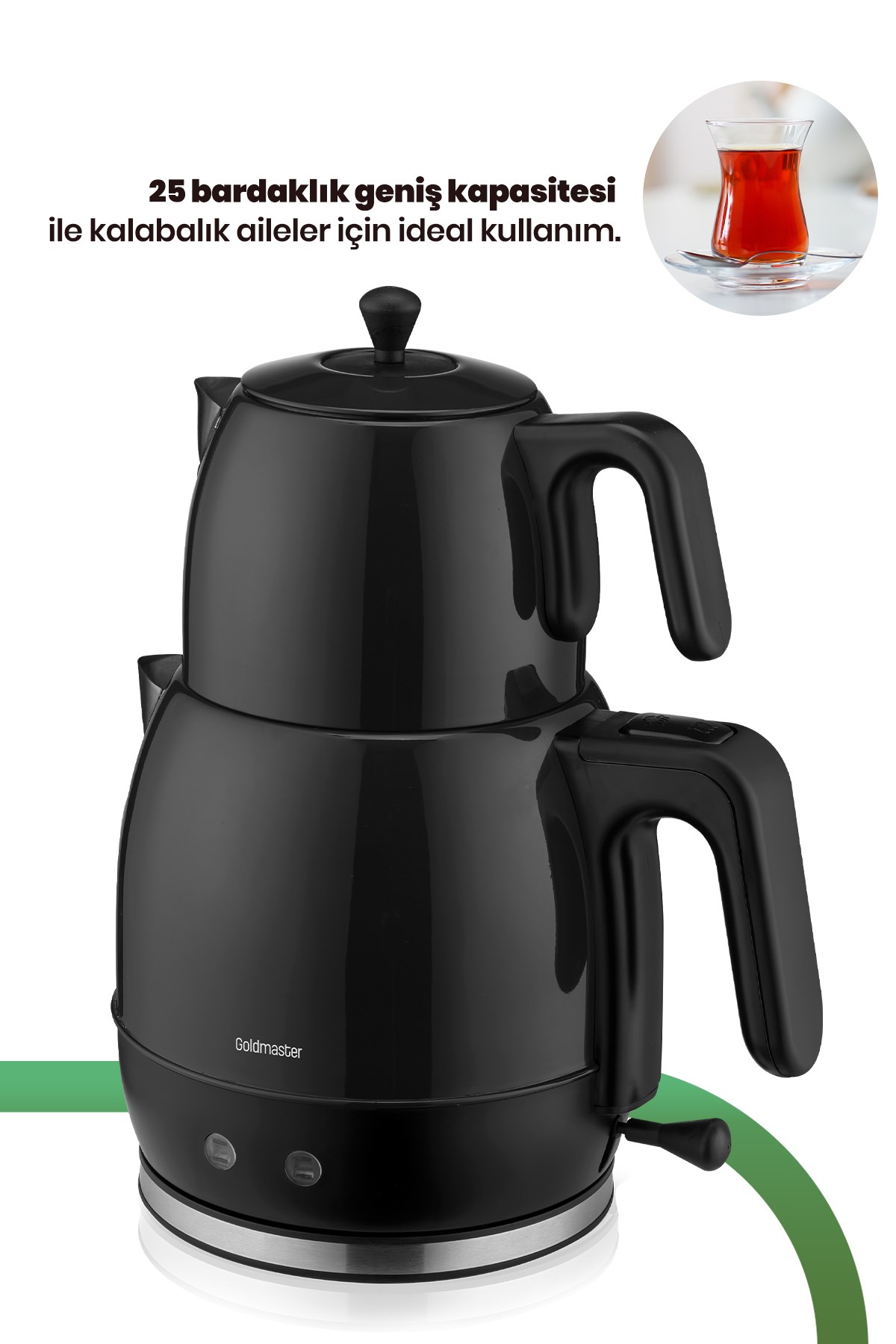Inoxx Siyah 30 Bardaklık Geniş Kapasiteli 2200 Watt Paslanmaz Çelik Çay Makinesi Ve Su Isıtıcısı