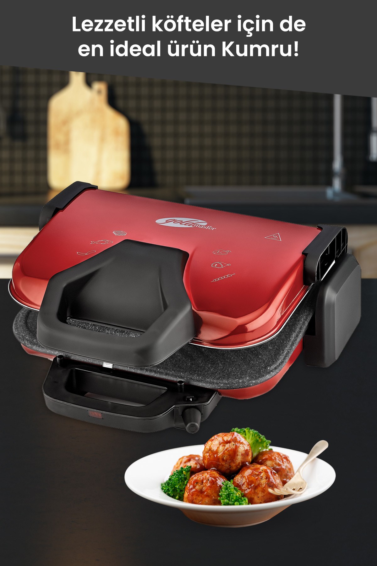Kumru Kırmızı 1800 Watt Granit Çıkarılabilir Plakalı 5 Kademe Isı Ayarlı Tost Ve Izgara Makinesi