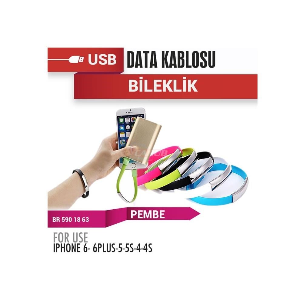 Şarj USB Data Bileklik 12V Iph5-5S-6 Pembe