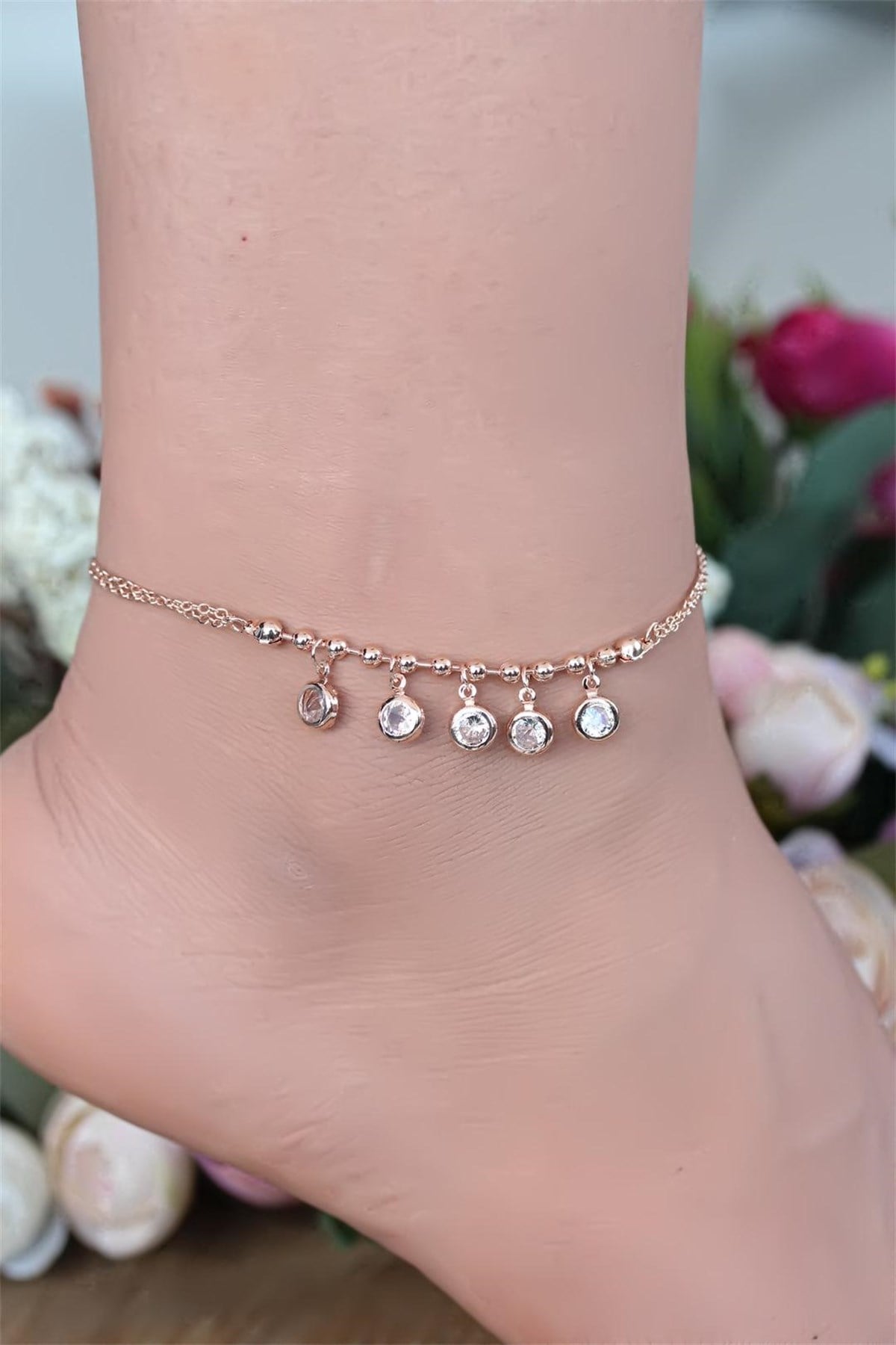 Zirkon Taşlı Rose Renk Kaplama Renk Metal Hal Hal